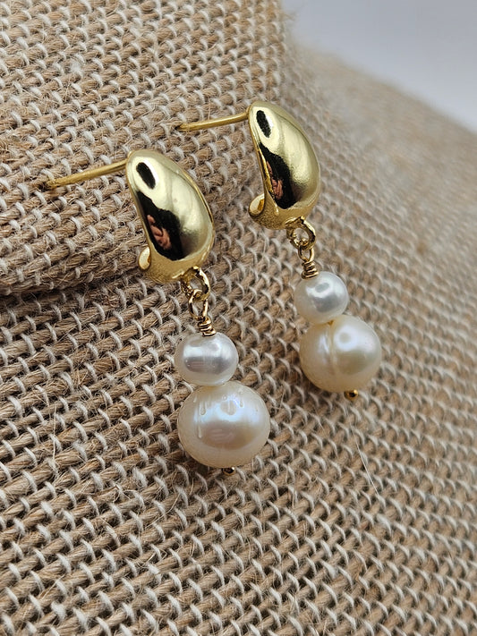 14k Gold Filled Water Drop Double Freshwater Pearl Dangle Earrings