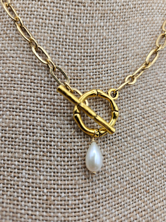 14k GF Freshwater Pearl Toggle Chain Necklace