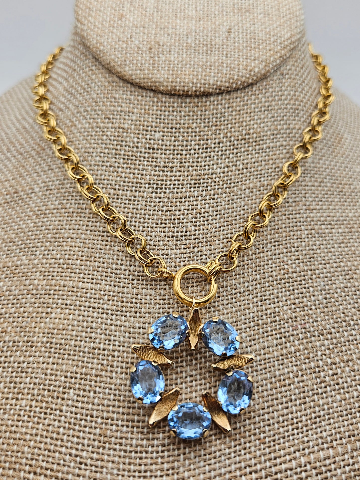 Aquamarine Vintage 1940's 12k Gold Filled Chain Necklace