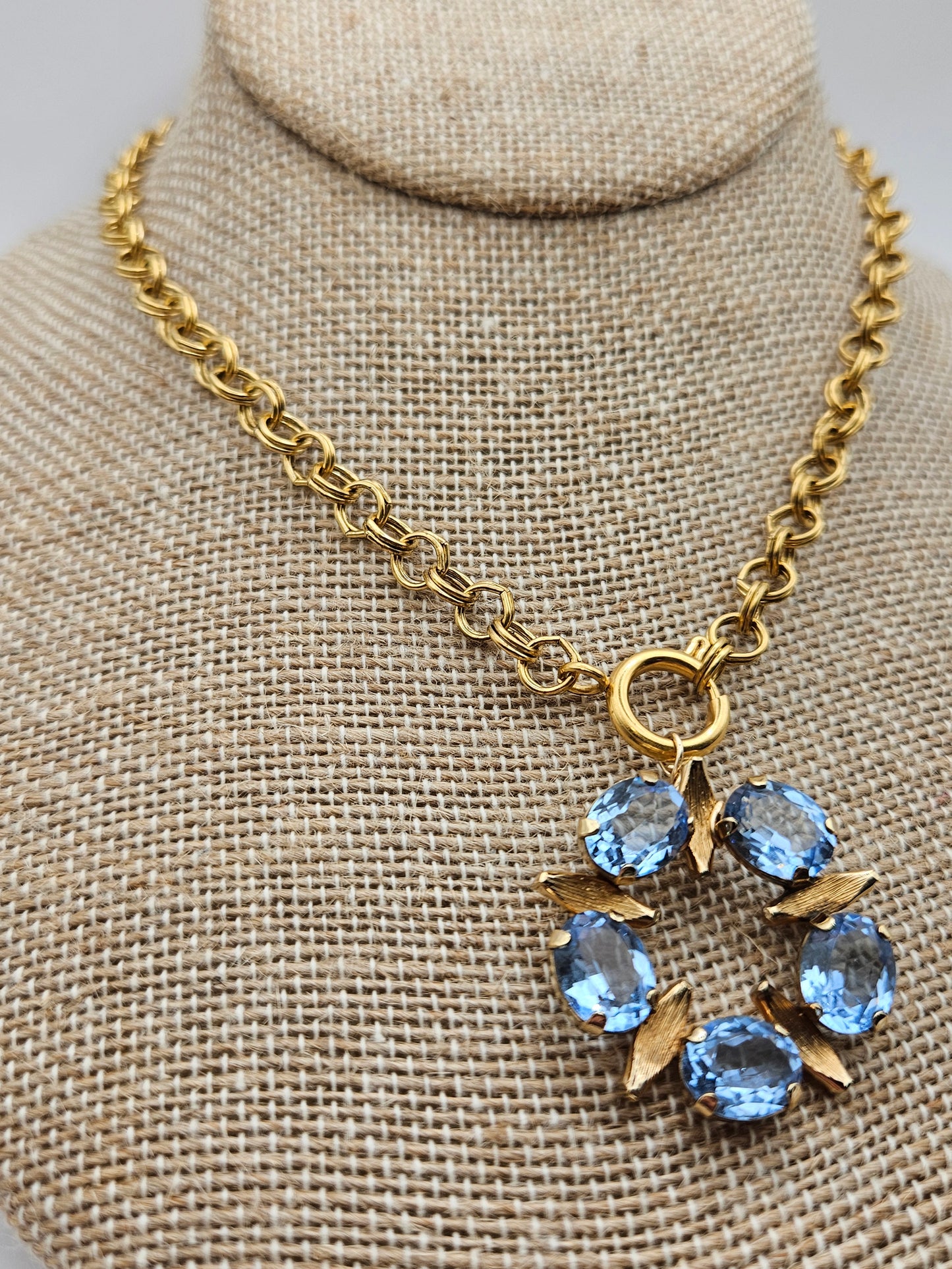 Aquamarine Vintage 1940's 12k Gold Filled Chain Necklace
