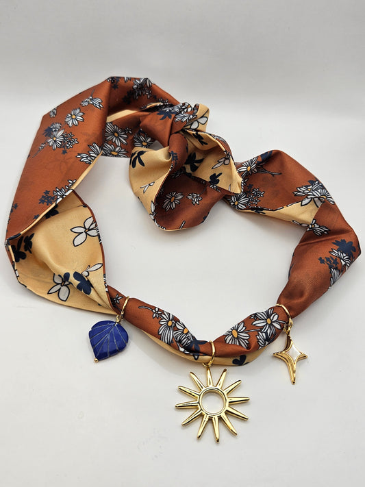 14kgf Lapis Leaf, Sun, MOP North Star Scarf Necklace/Bracelet
