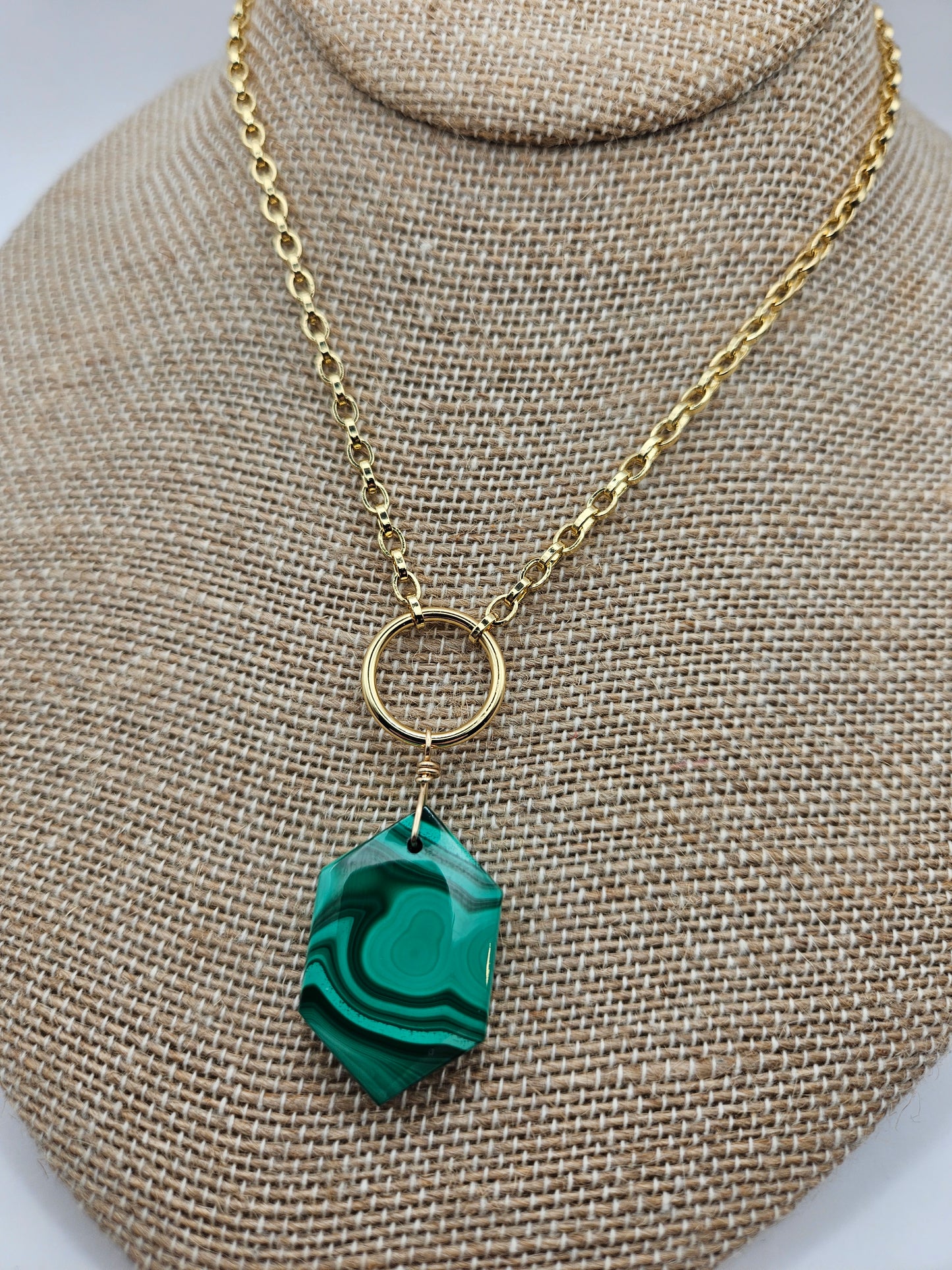 14k gf Malachite Pendant on Ring Chain Necklace