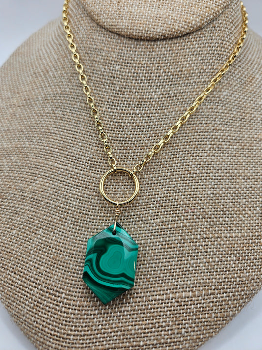 14k gf Malachite Pendant on Ring Chain Necklace