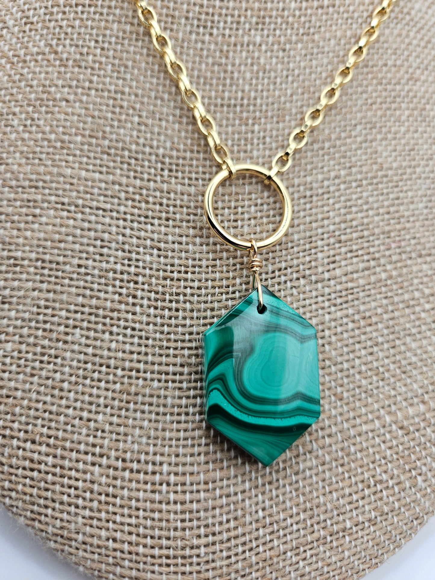 14k gf Malachite Pendant on Ring Chain Necklace