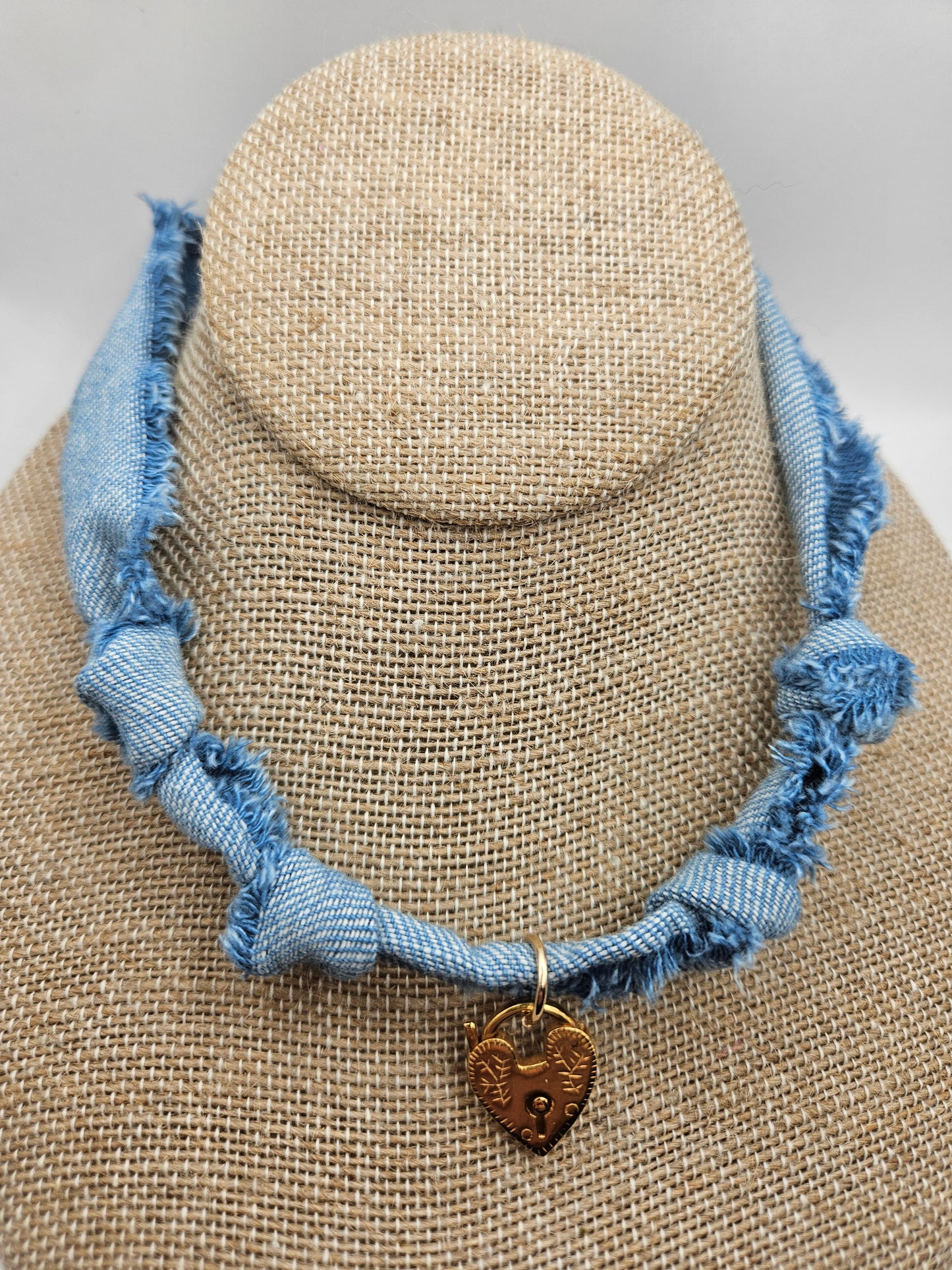14k Gold Filled Heart Padlock Charm/Clasp Denim Knot Necklace Adjustable