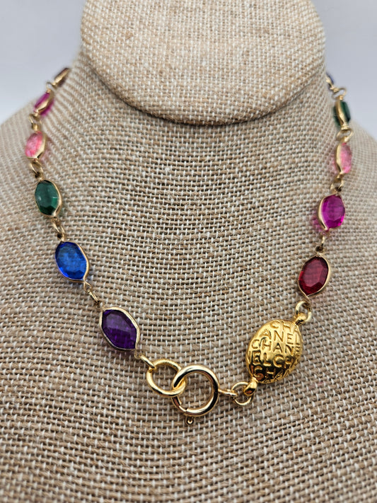 Vintage Stained-Glass Lucite Chain with Vintage CC Connector 14kgf Necklace