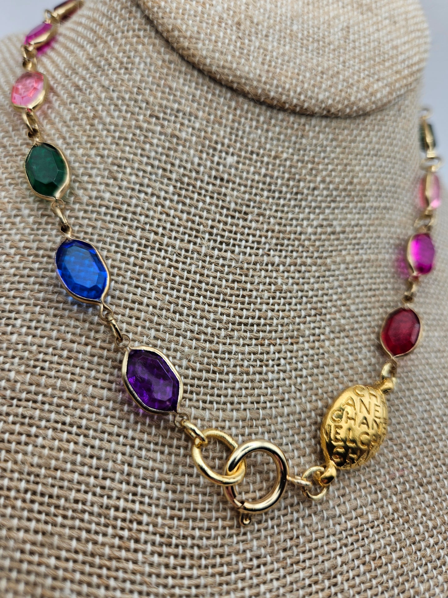 Vintage Stained-Glass Lucite Chain with Vintage CC Connector 14kgf Necklace