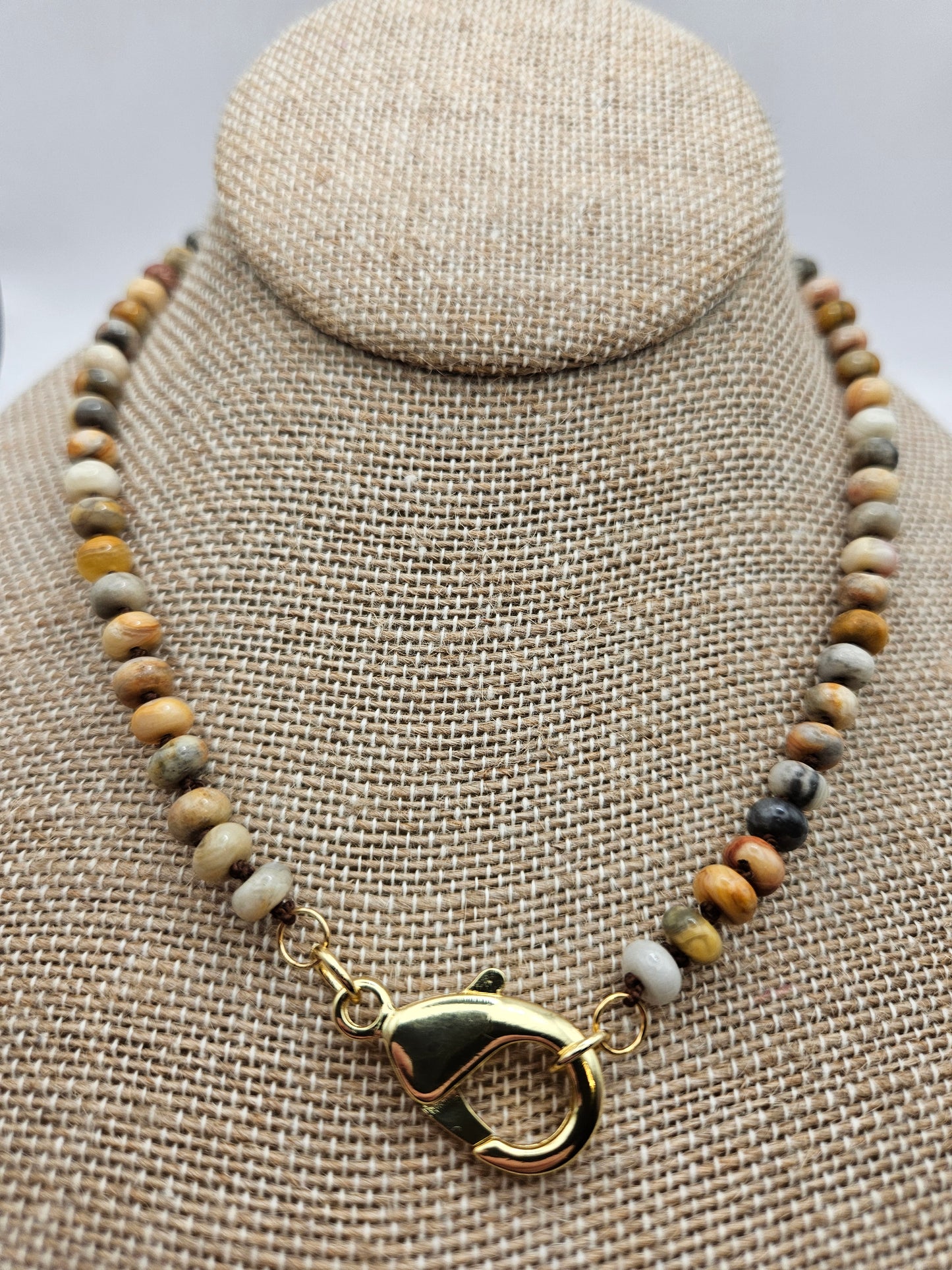 Crazy Lace Agate Hand Knotted Silk Cord 14k Gold Filled Lobster Clasp Charm Holder Necklace