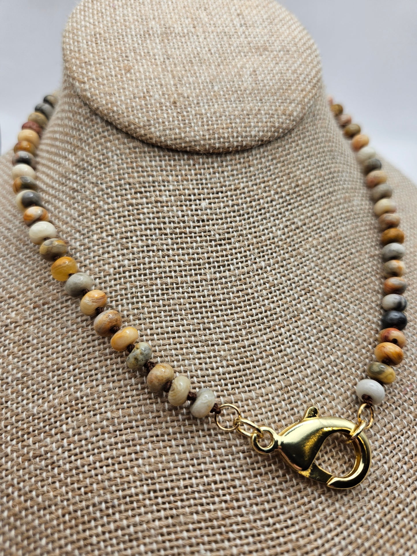 Crazy Lace Agate Hand Knotted Silk Cord 14k Gold Filled Lobster Clasp Charm Holder Necklace