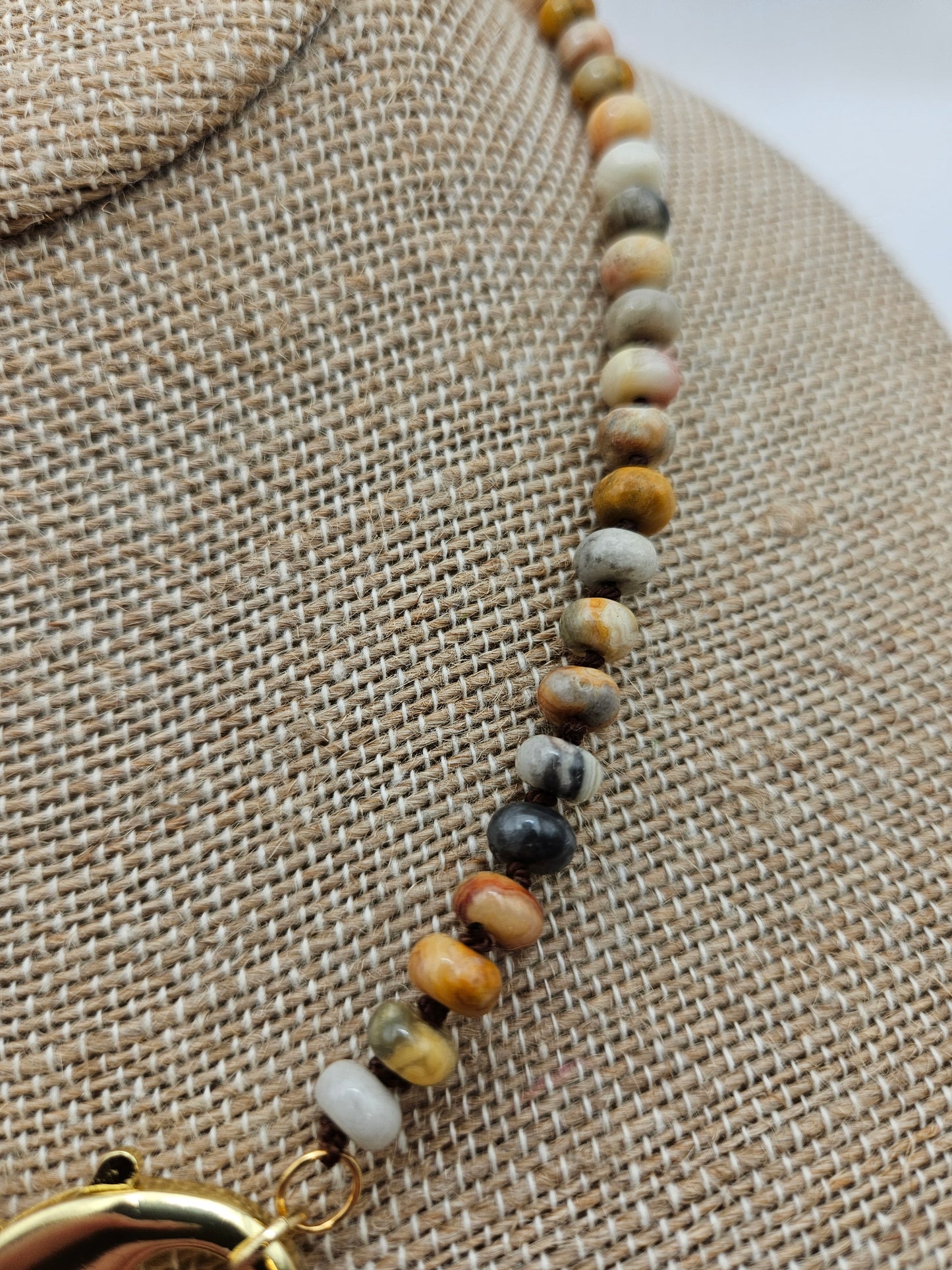 Crazy Lace Agate Hand Knotted Silk Cord 14k Gold Filled Lobster Clasp Charm Holder Necklace