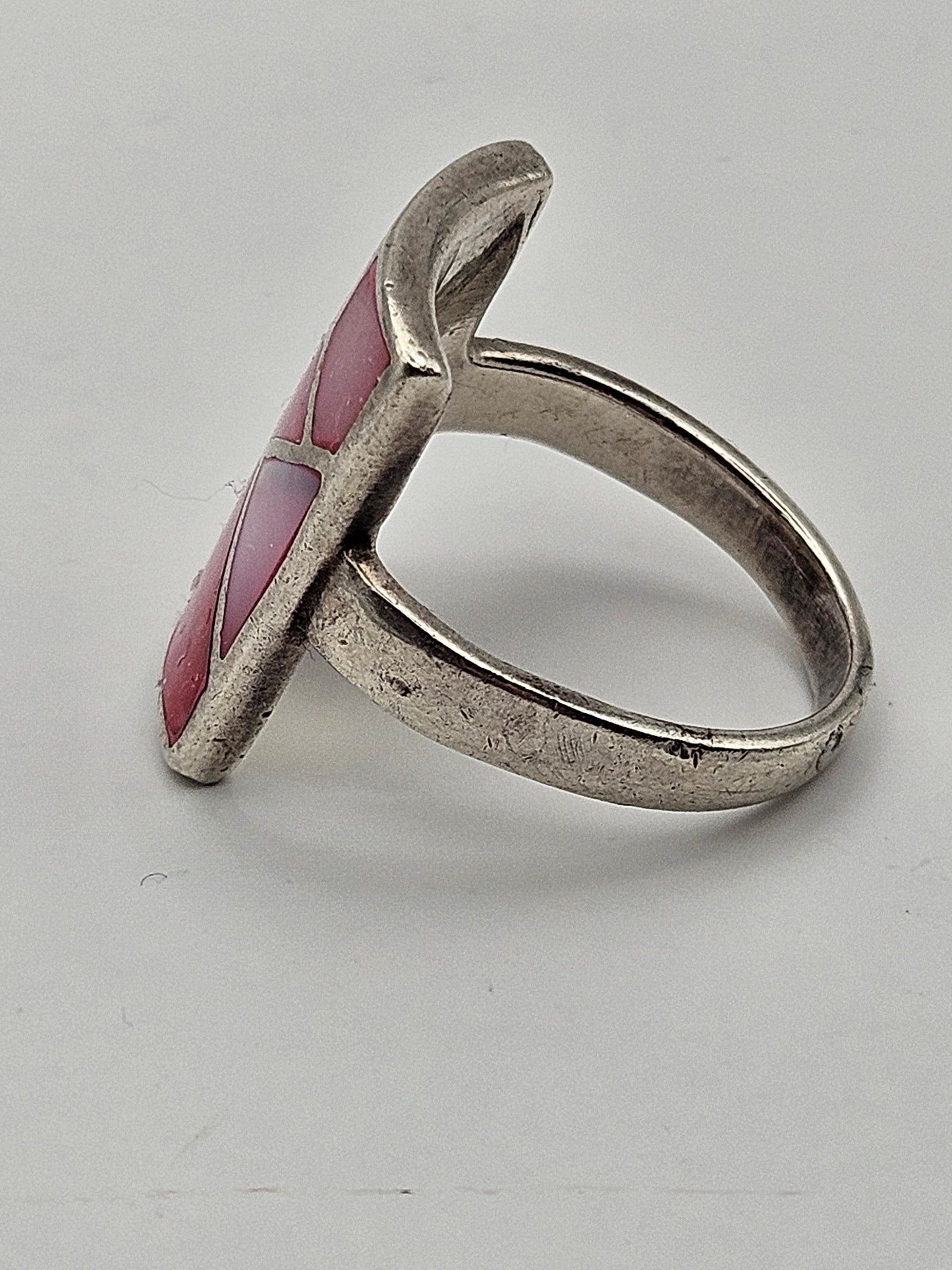 Antique Art Deco 20's Abalone Mosaic Sterling Silver Ring