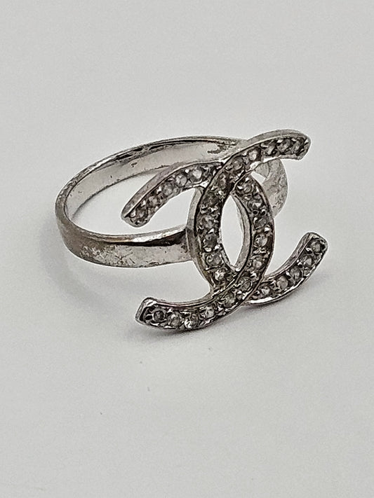 Vintage Chanel CC Sterling Silver Pave CZ Ring