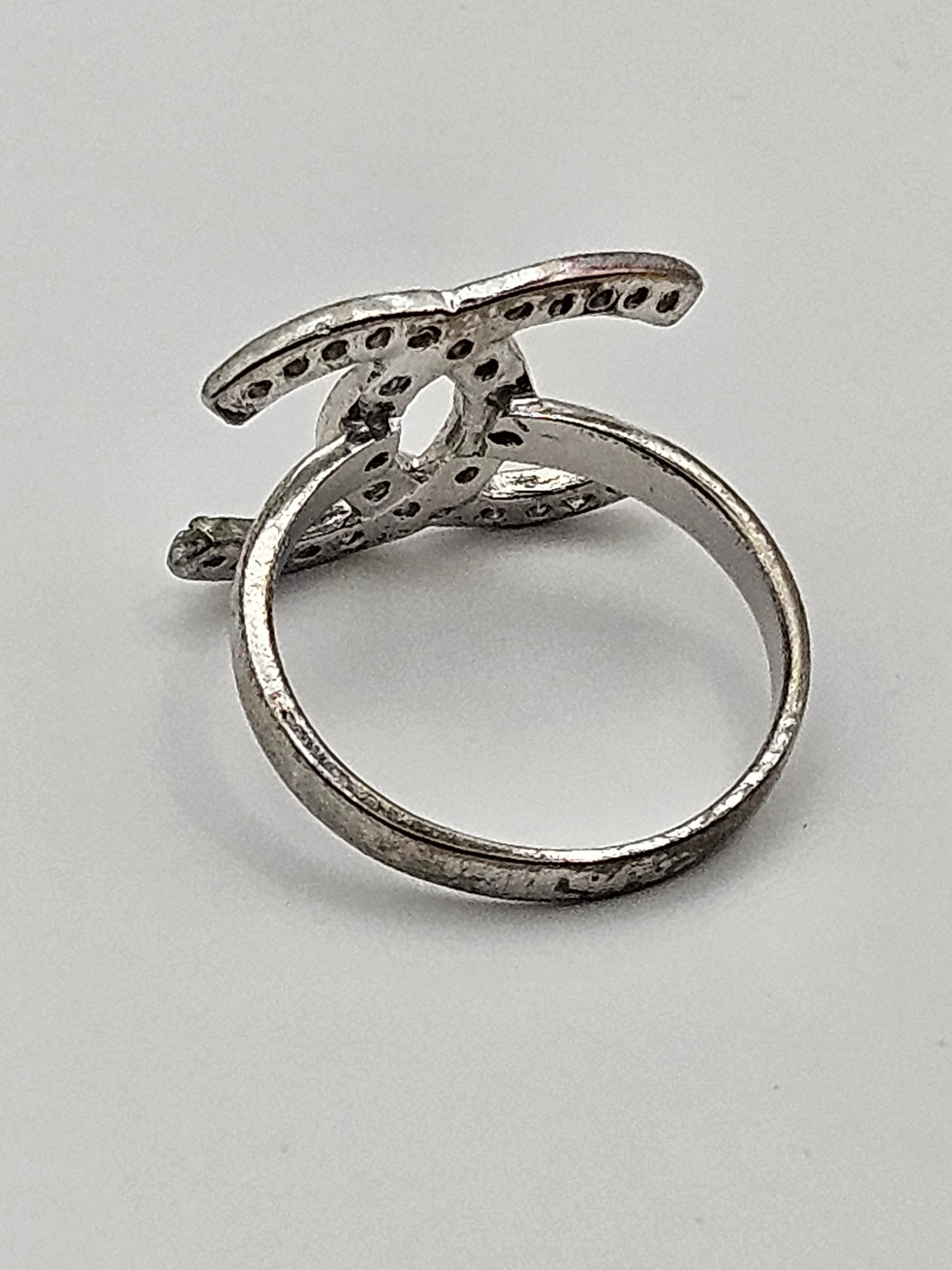 Vintage Chanel CC Sterling Silver Pave CZ Ring