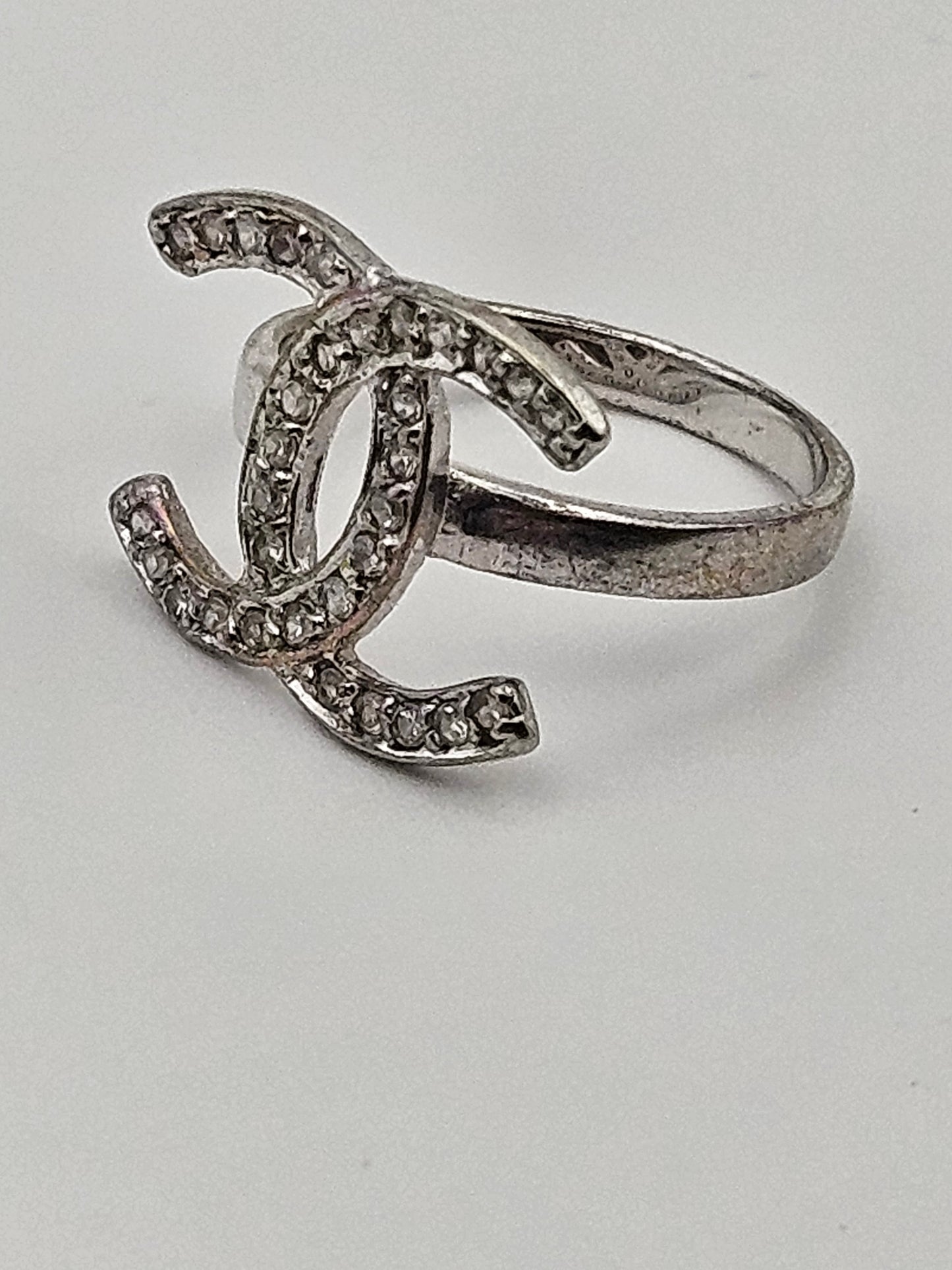 Vintage Chanel CC Sterling Silver Pave CZ Ring