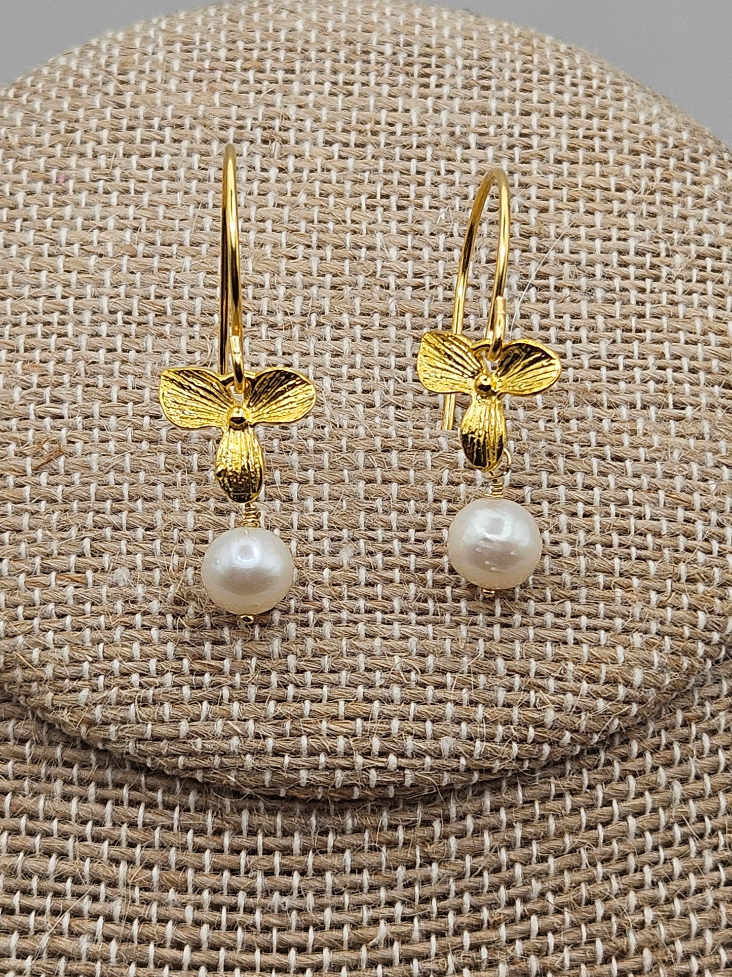 14k Gold Filled Freshwater Pearl Orchid Drop Earrings