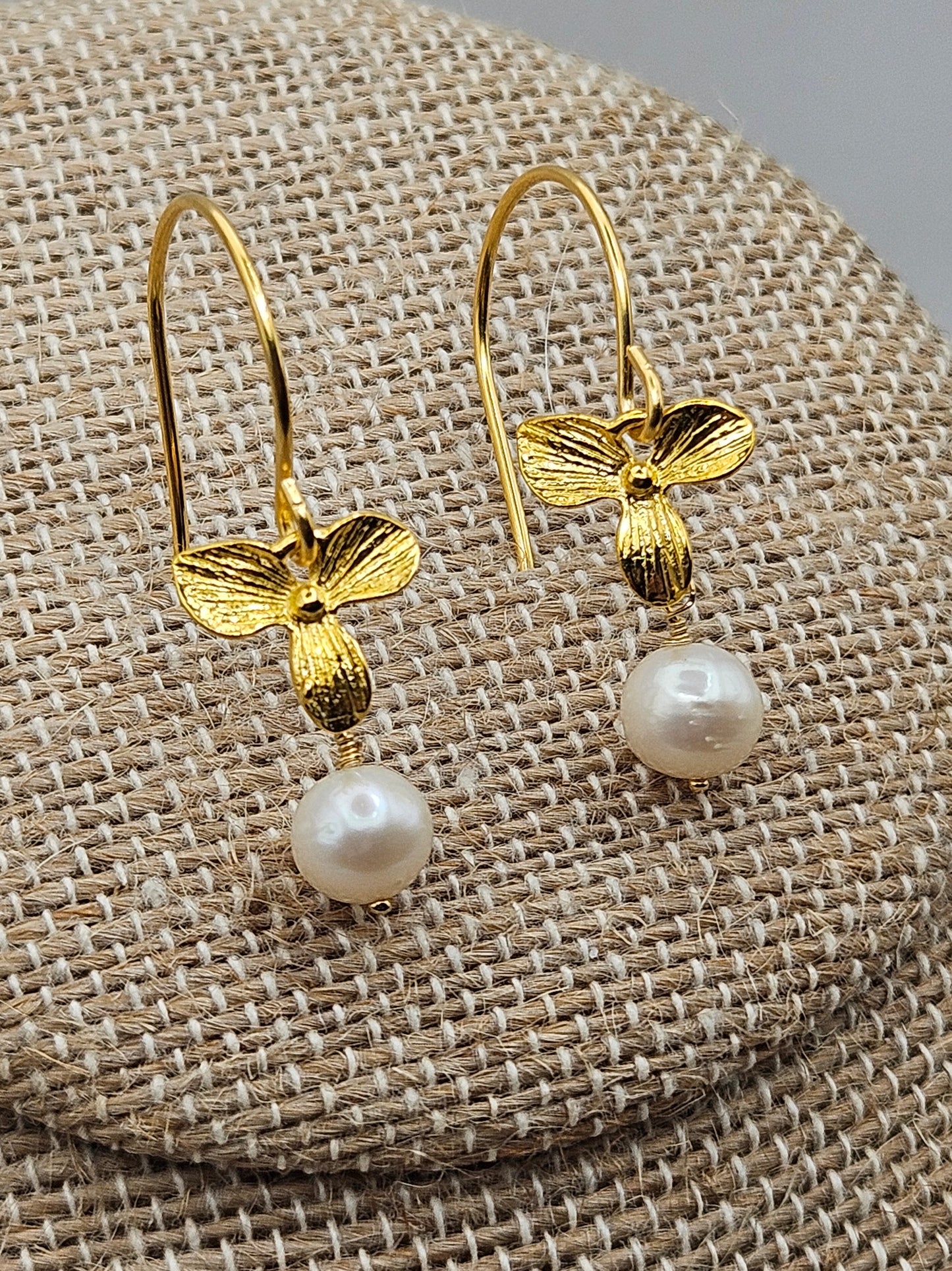 14k Gold Filled Freshwater Pearl Orchid Drop Earrings