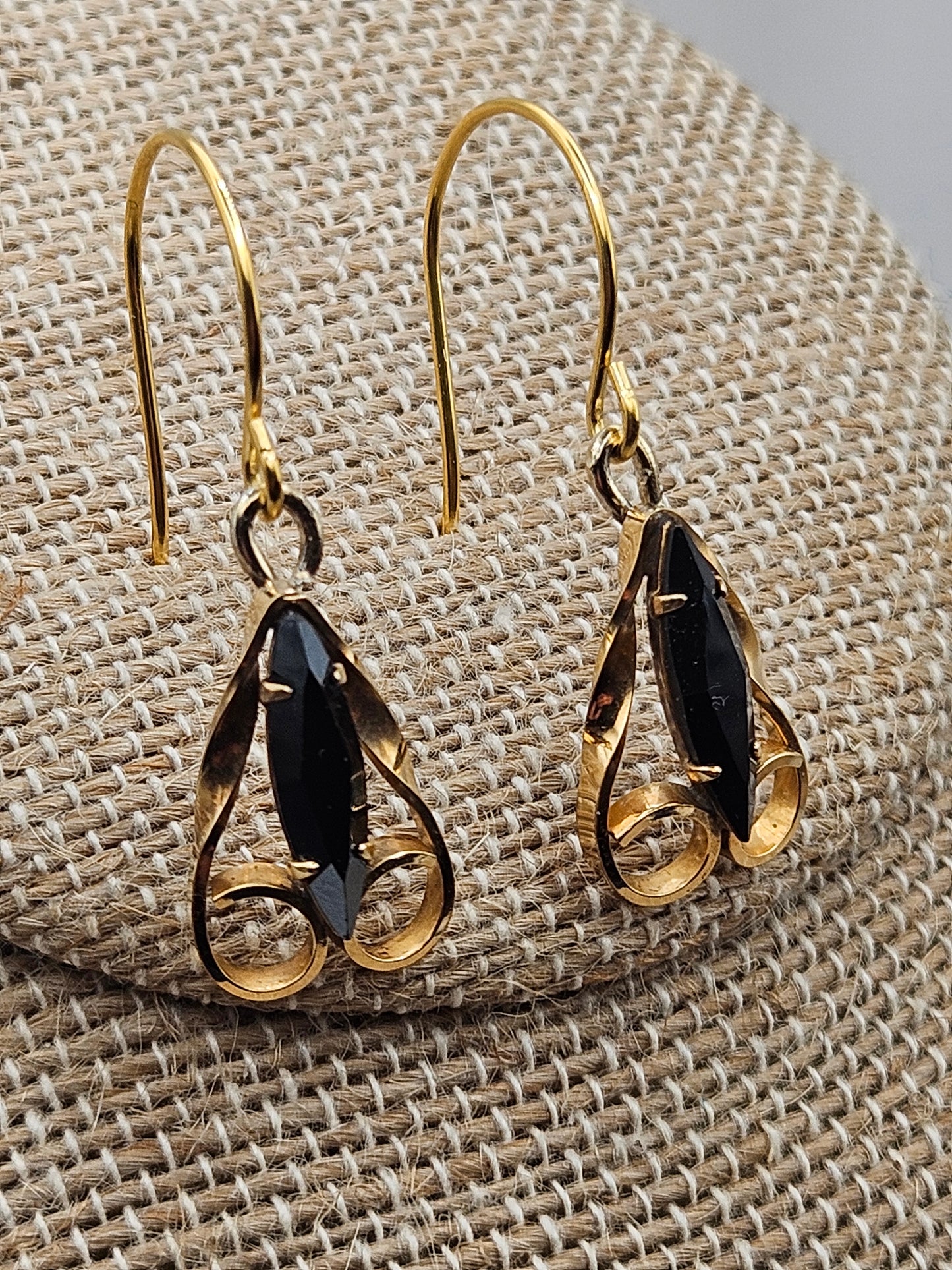 Vintage 1950's 12k GF Navette Hematite Dangle Earrings