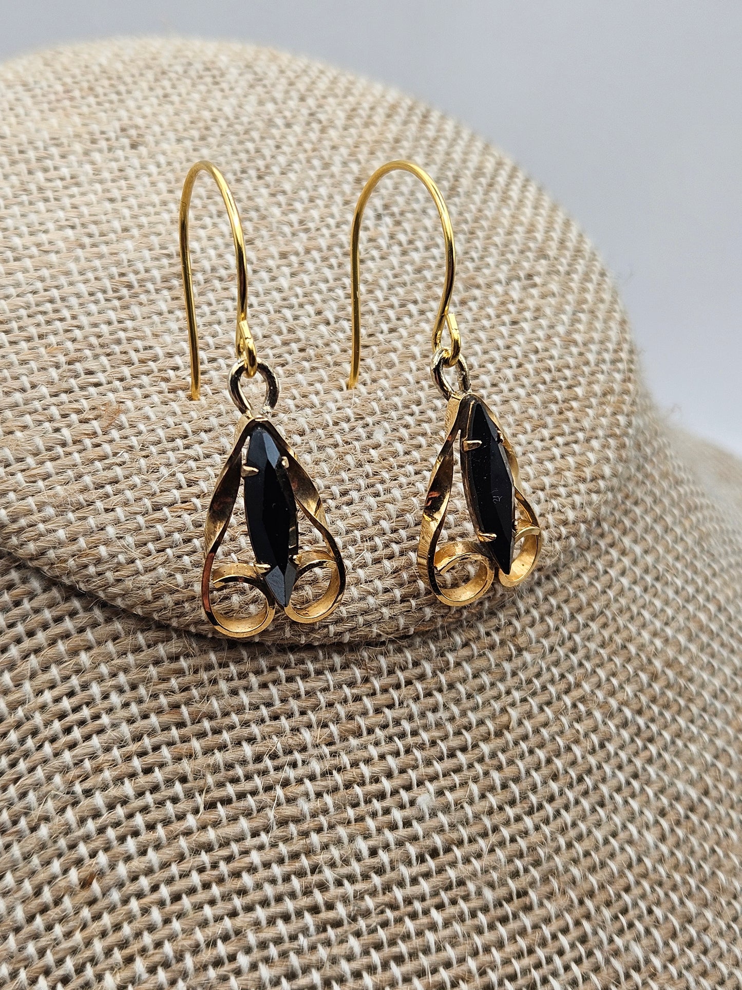 Vintage 1950's 12k GF Navette Hematite Dangle Earrings