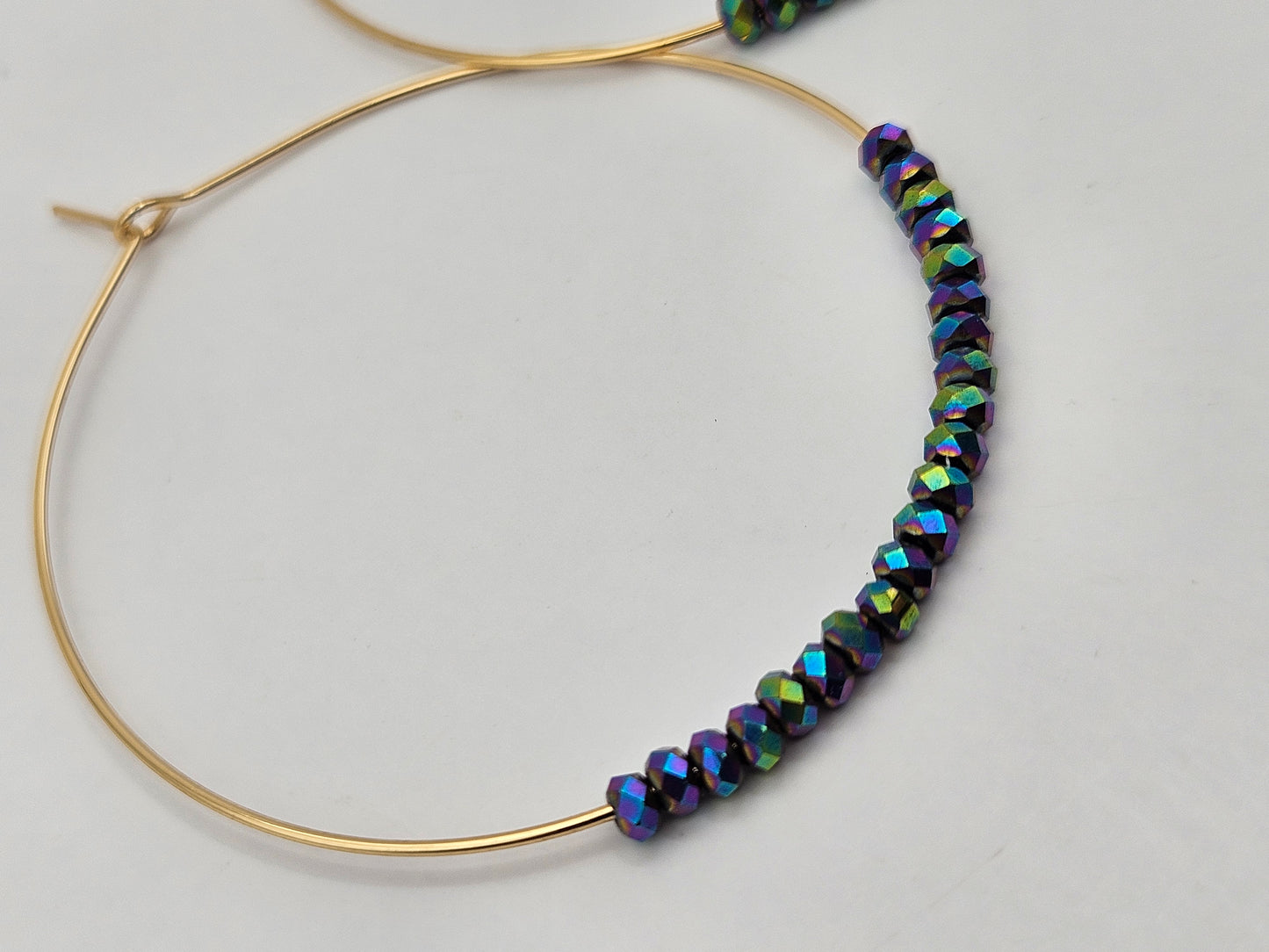 14k Yellow Gold-Filled Large Hoop & Peacock Hematite Bead Earrings