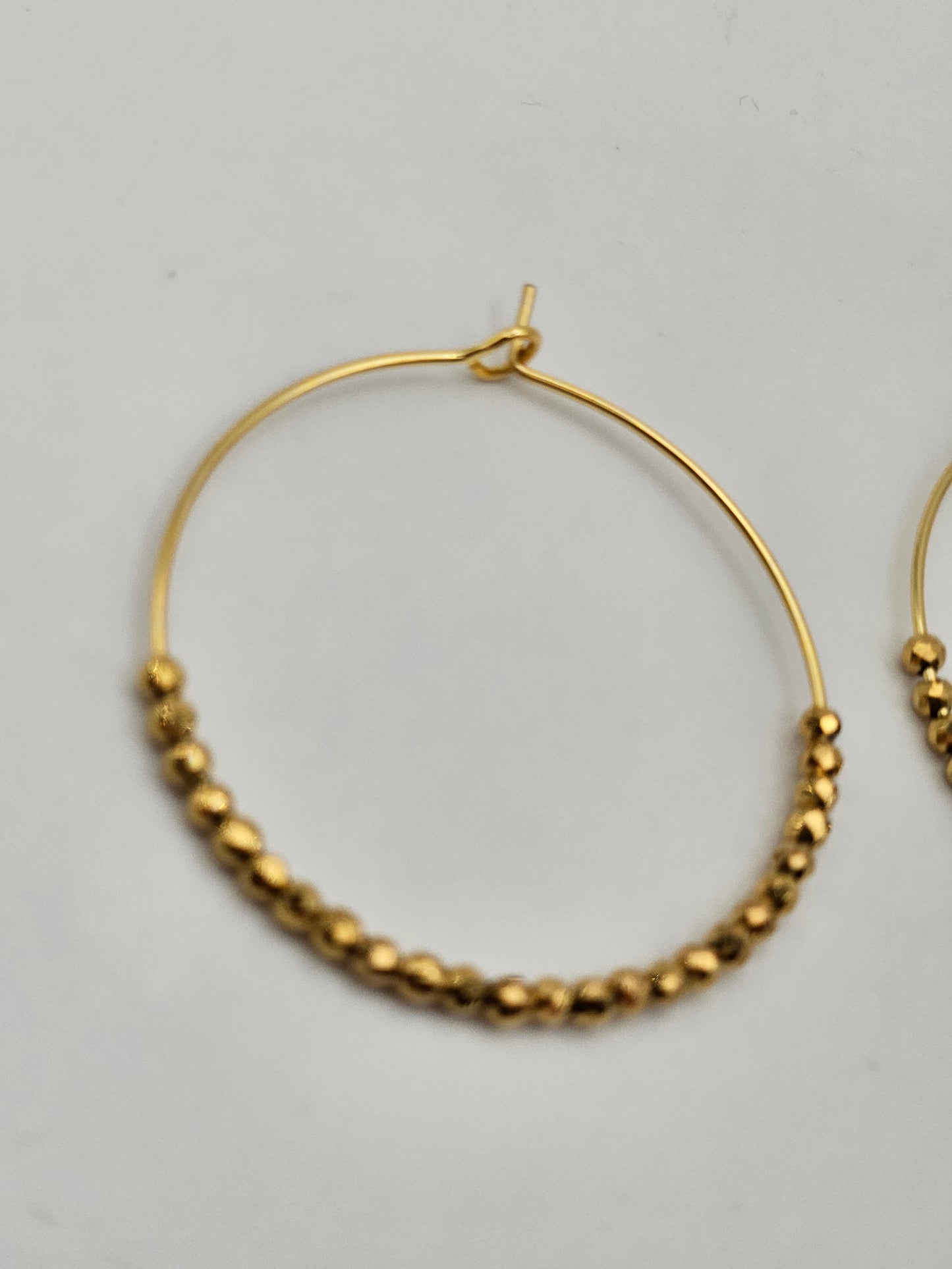 14k Gold Filled Hematite Beaded (Gold) Large Hoop Earrings