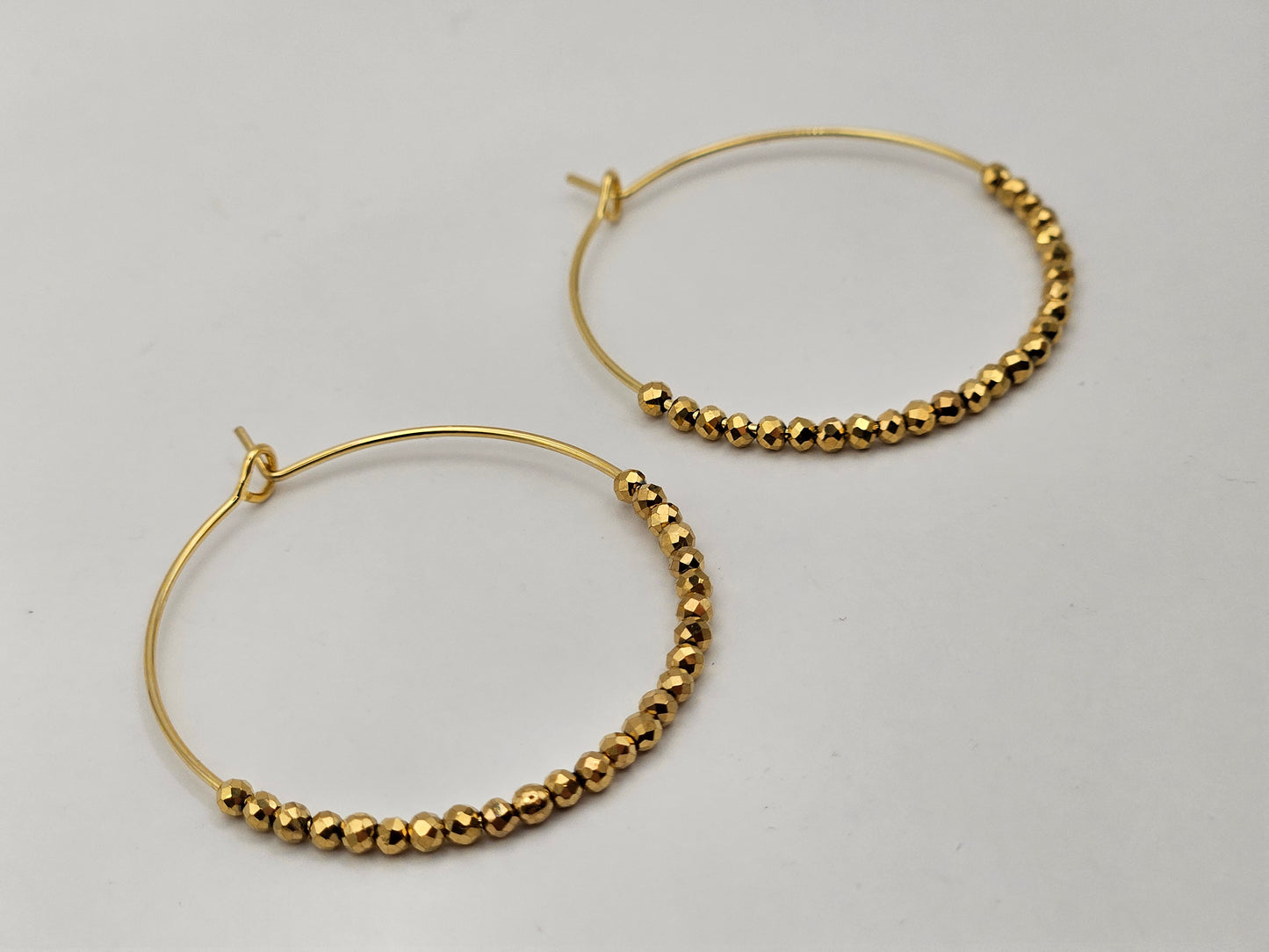14k Gold Filled Hematite Beaded (Gold) Large Hoop Earrings