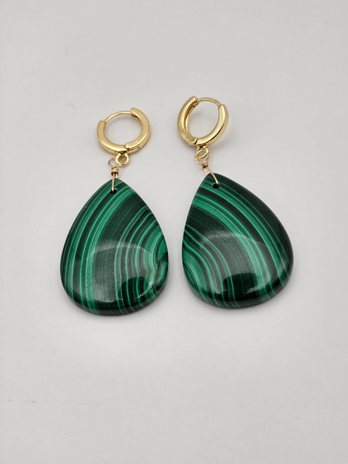 14k Gold Filled Malachite Large Teardrop Statement Earrings