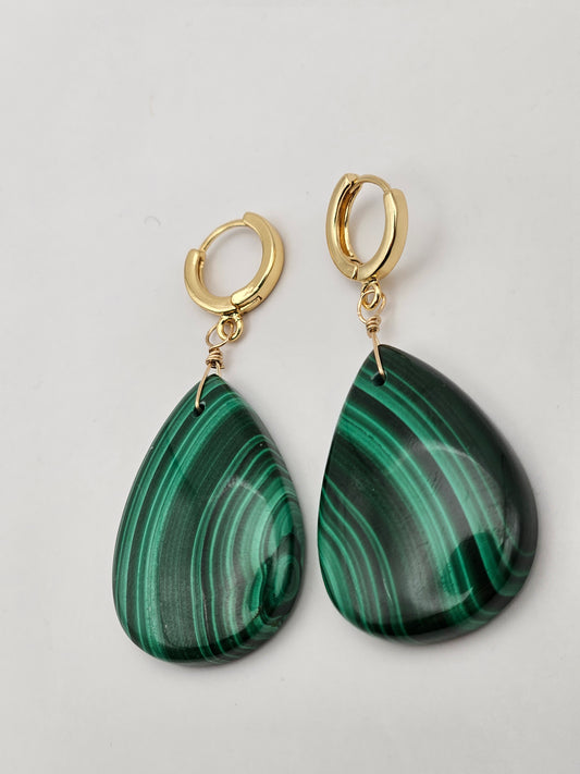 14k Gold Filled Malachite Large Teardrop Statement Earrings