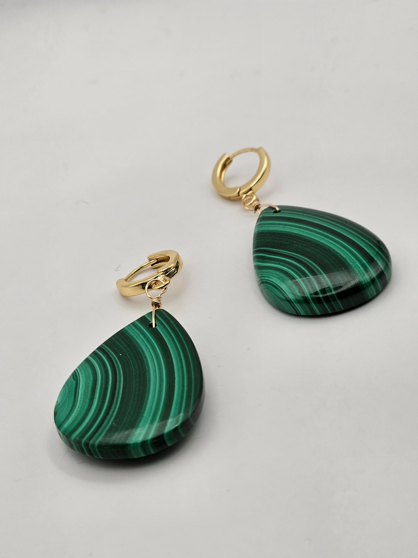 14k Gold Filled Malachite Large Teardrop Statement Earrings