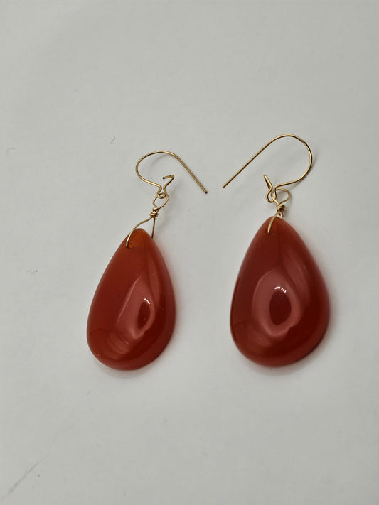 14k Gold Filled Red Quartz Large Teardrop Statement Earrings