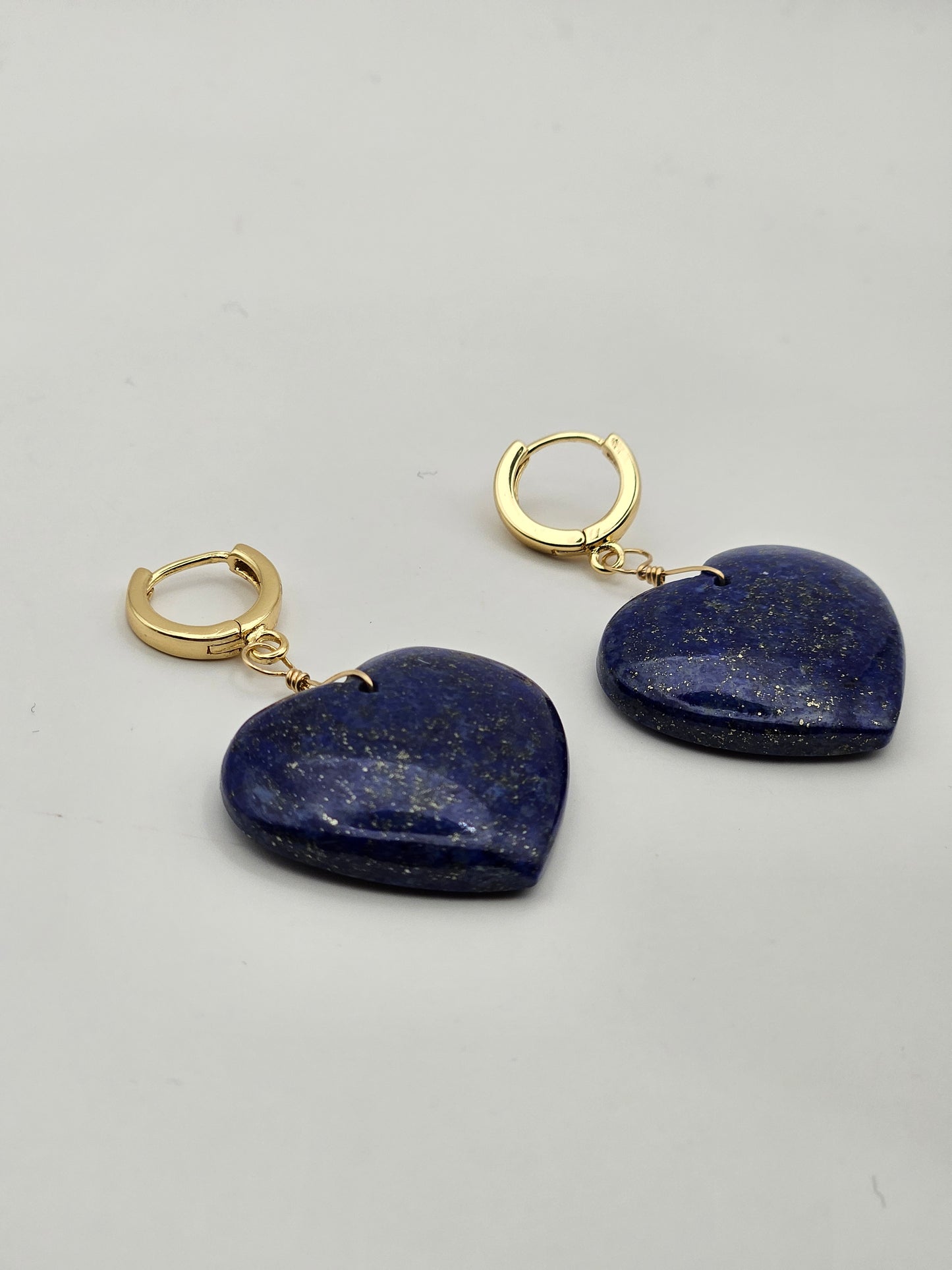 Lapis Lazuli Heart 14k Gold Filled Huggie Drop Earrings