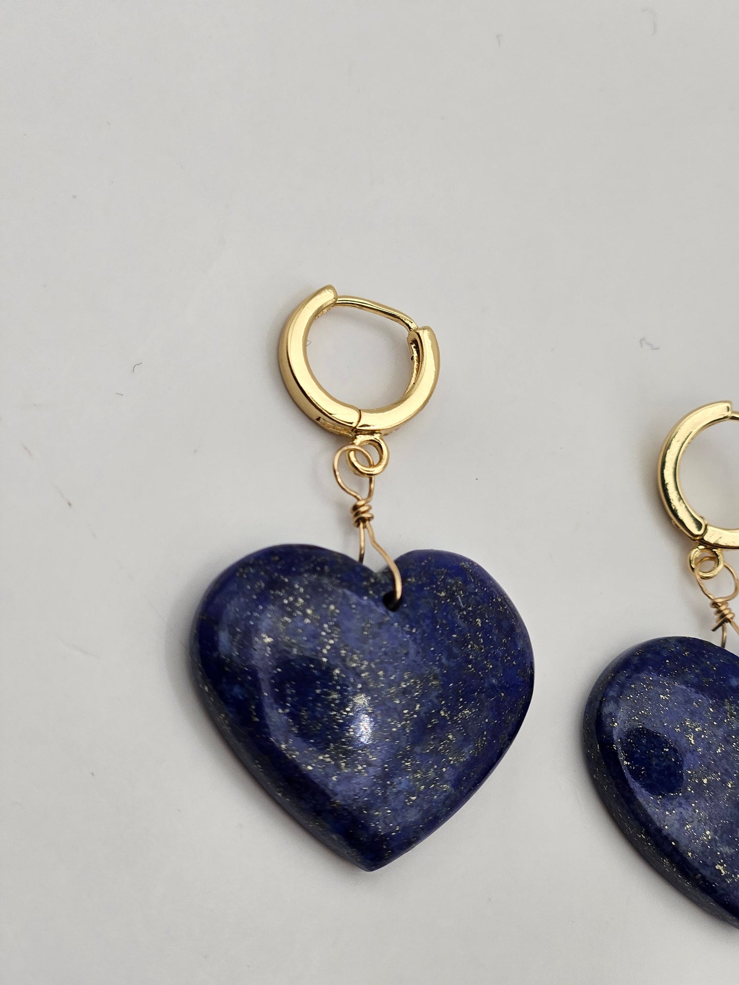 Lapis Lazuli Heart 14k Gold Filled Huggie Drop Earrings