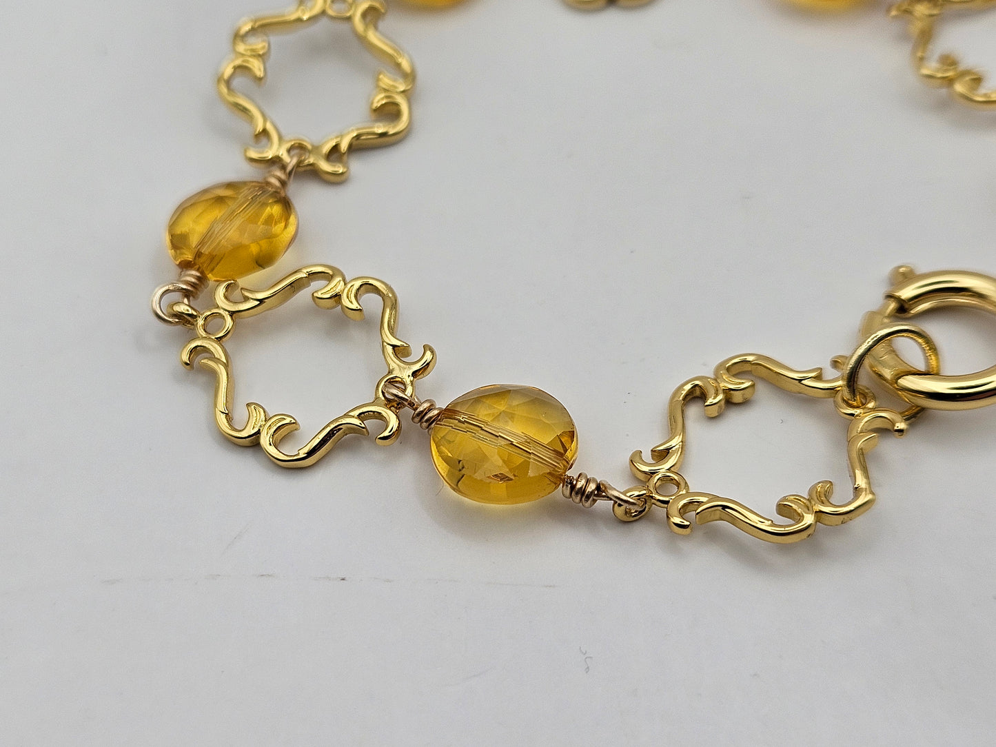 14k gf Citrine / Topaz & Vintage Link Large Clasp Bracelet
