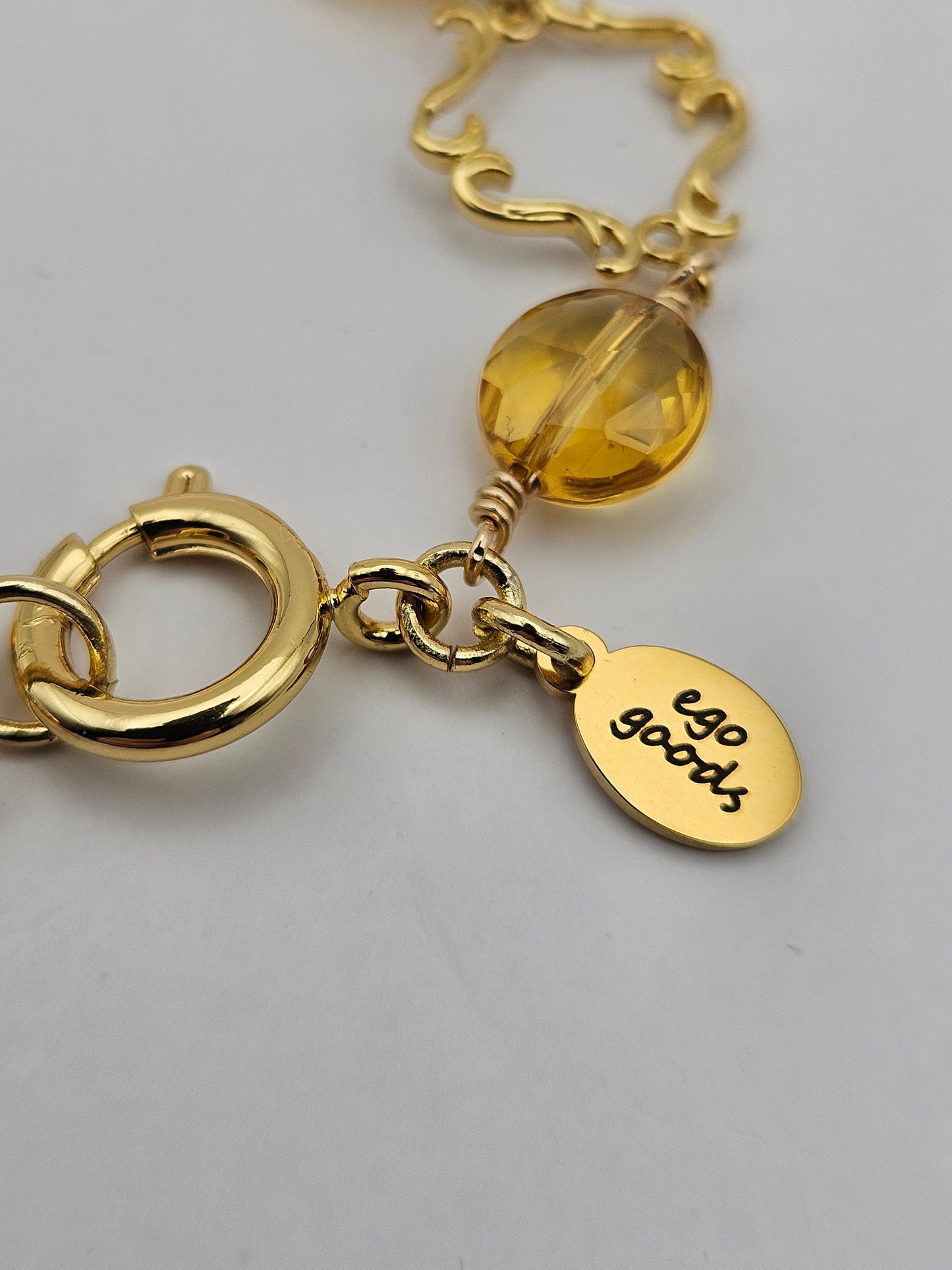 14k gf Citrine / Topaz & Vintage Link Large Clasp Bracelet