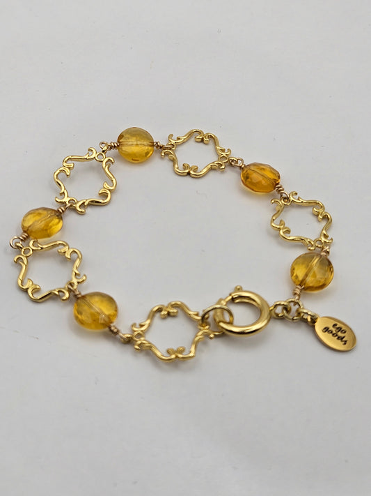 14k gf Citrine / Topaz & Vintage Link Large Clasp Bracelet