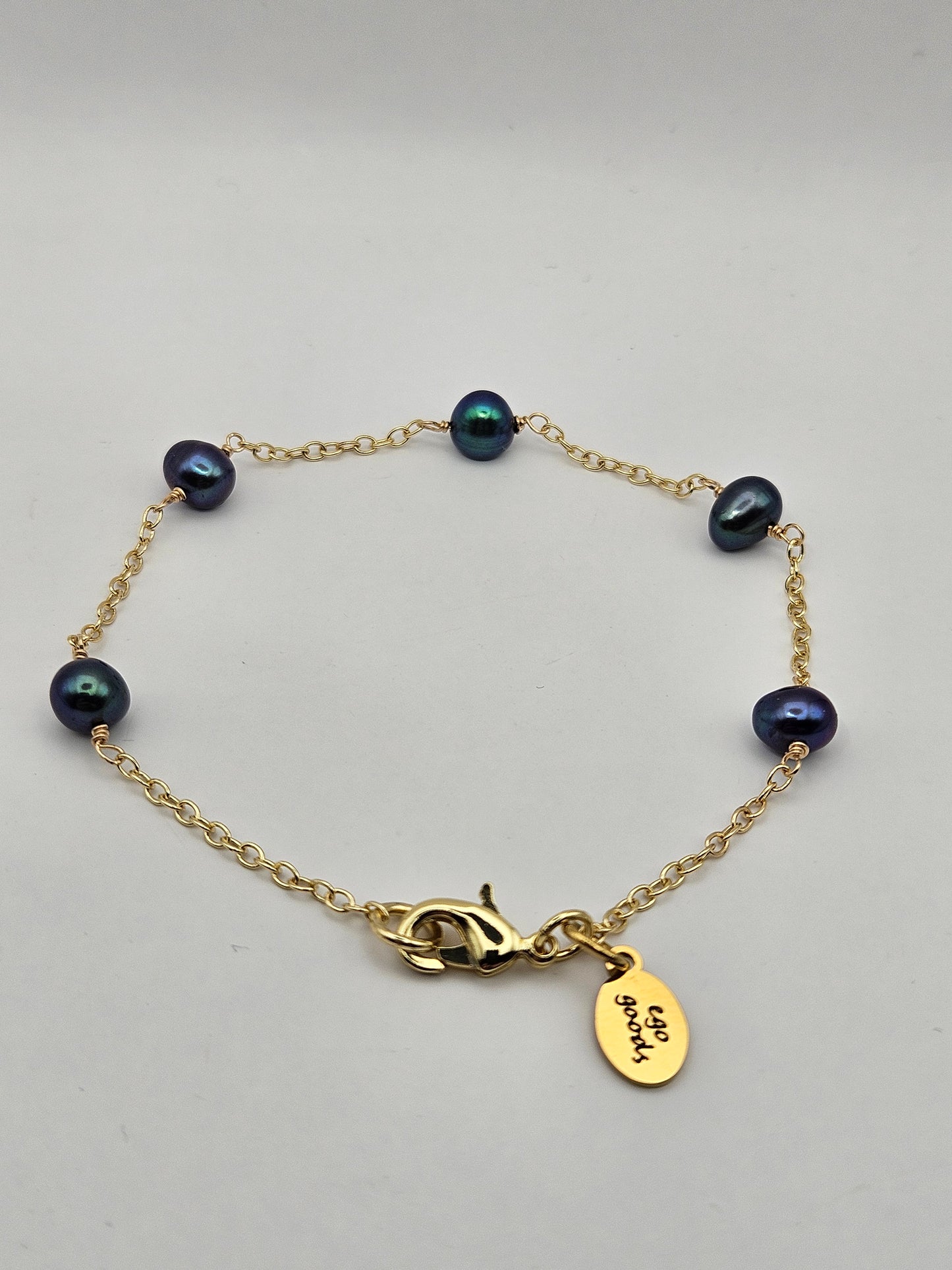 14k Gold Filled Freshwater Peacock Pearl Station Bracelet