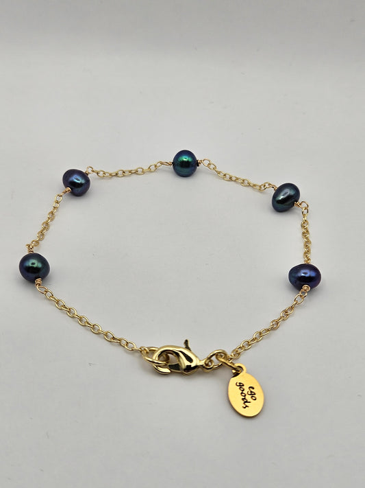 14k Gold Filled Freshwater Peacock Pearl Station Bracelet