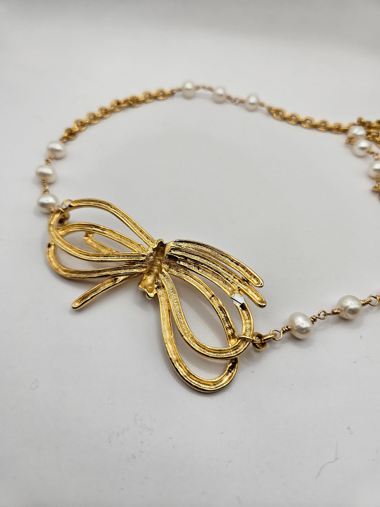 14k GF Vintage 1960's Bow Freshwater Pearl Chain Necklace