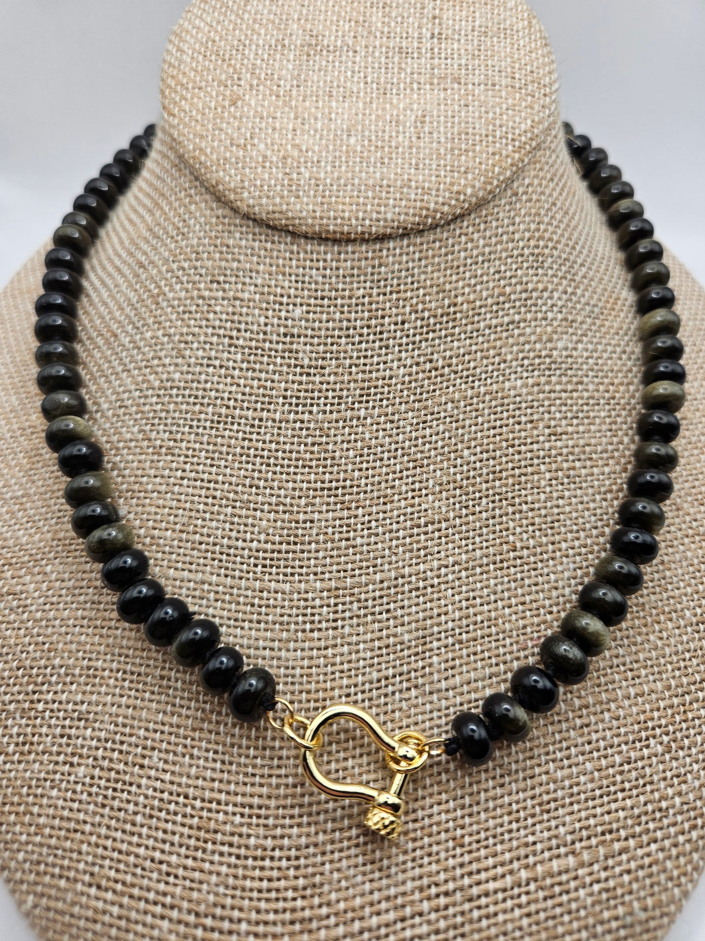 14kgf Obsidian Carabiner Clasp Necklace