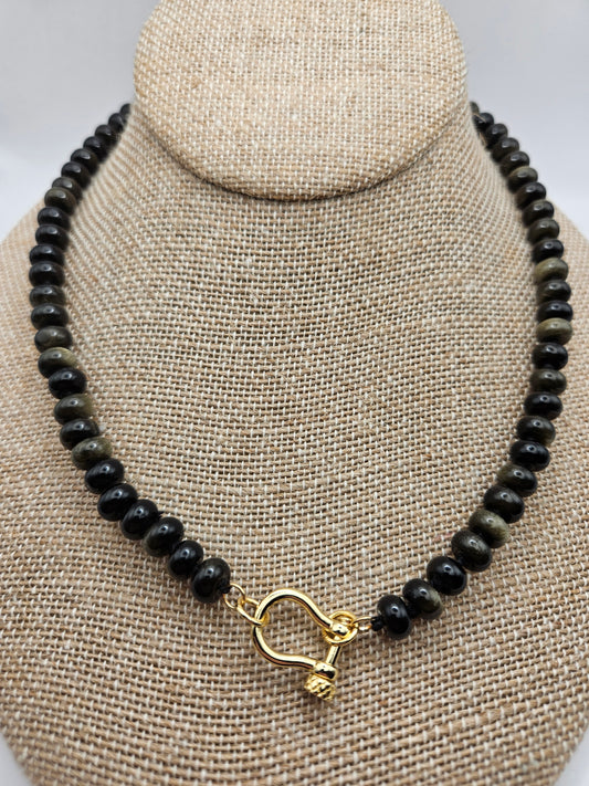 14kgf Obsidian Carabiner Clasp Necklace