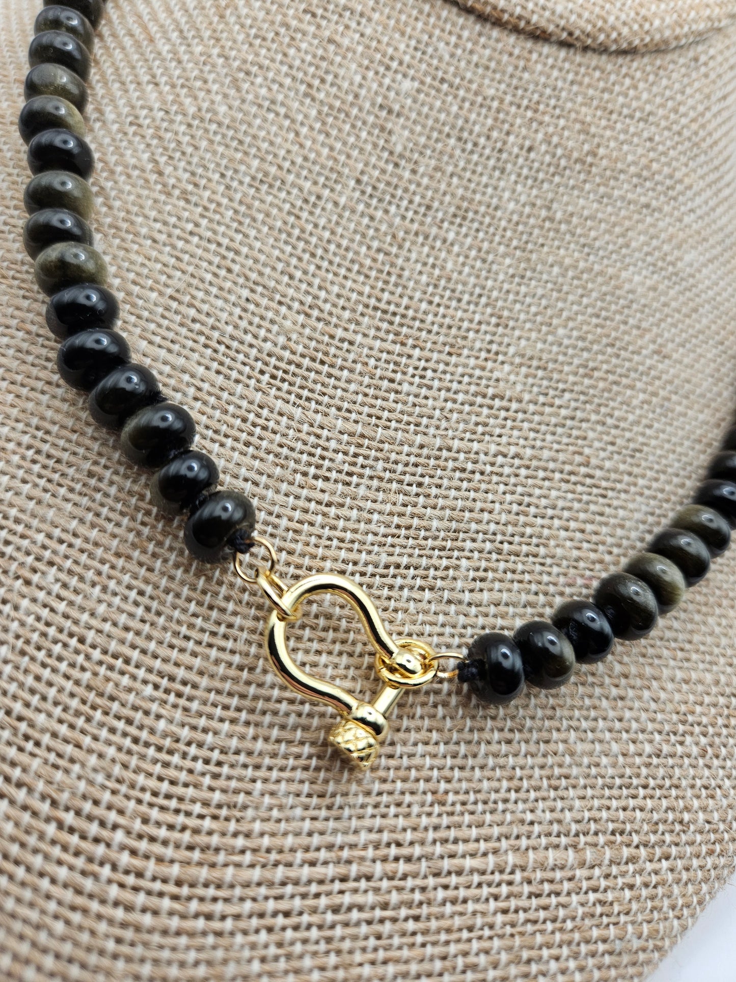14kgf Obsidian Carabiner Clasp Necklace