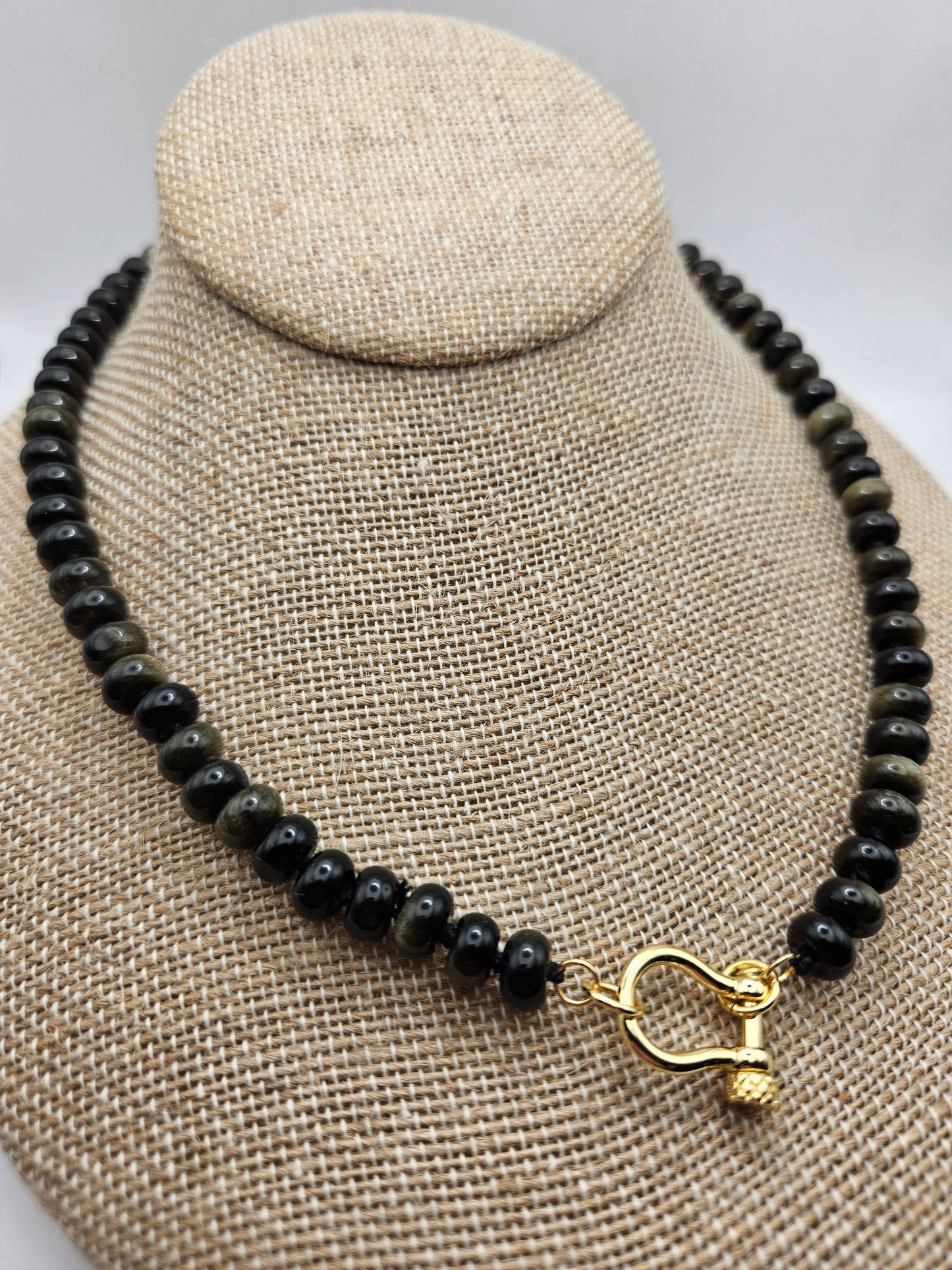 14kgf Obsidian Carabiner Clasp Necklace