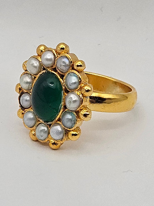 Green Quartz Freshwater Pearl Halo 14k Gold Filled Ring