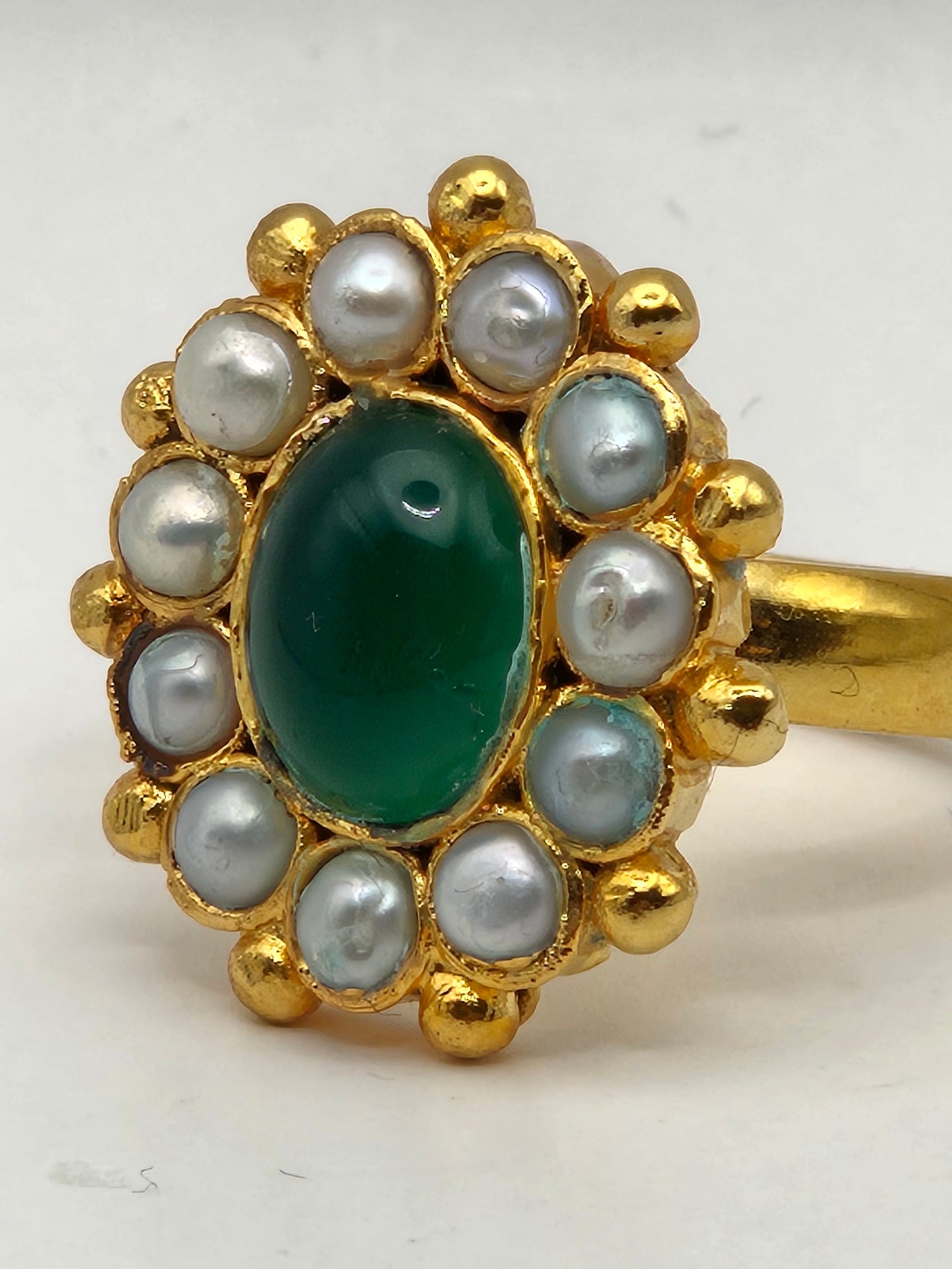 Green Quartz Freshwater Pearl Halo 14k Gold Filled Ring