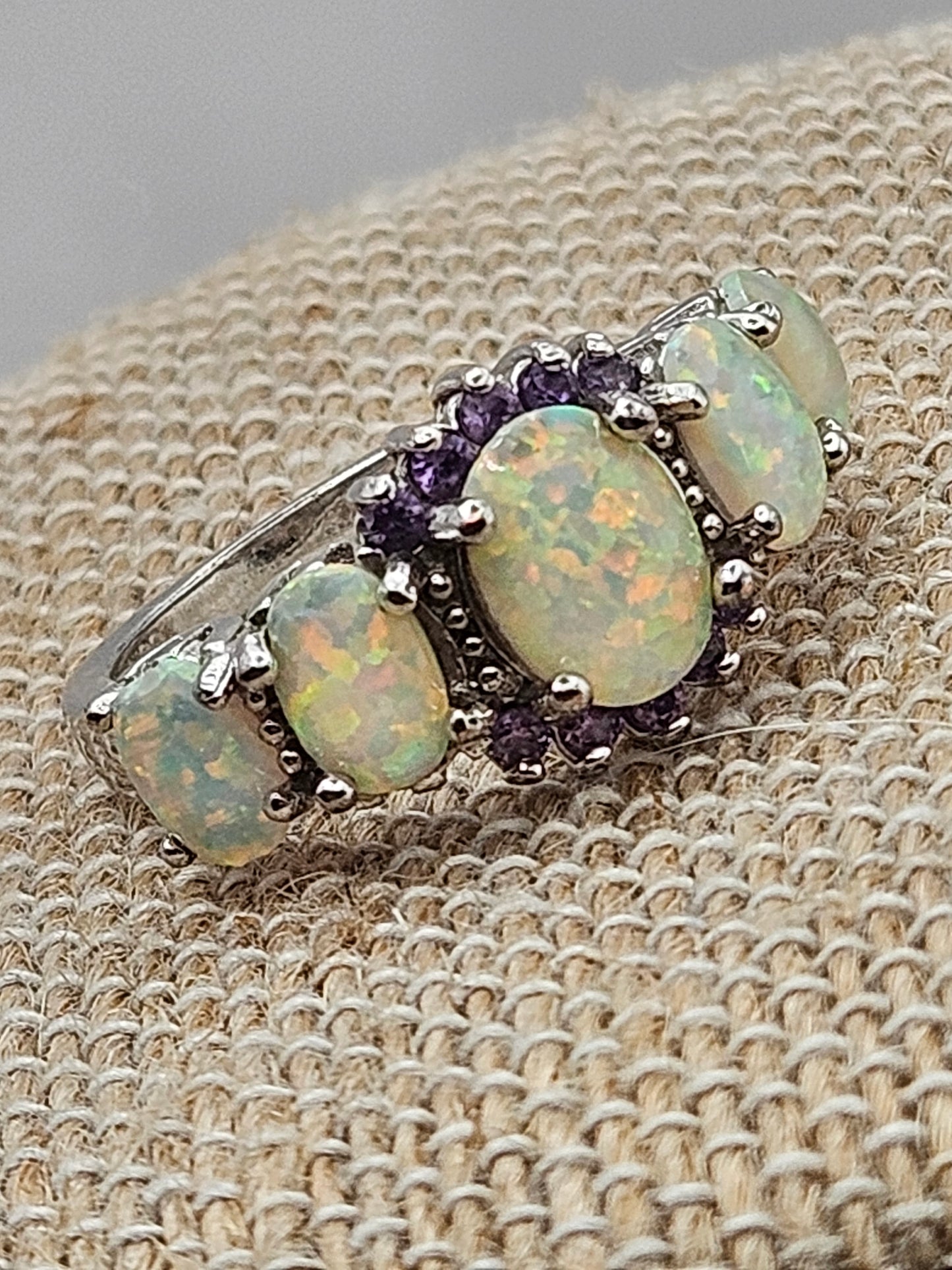 Vintage Opal & Amethyst Sterling Silver Ring