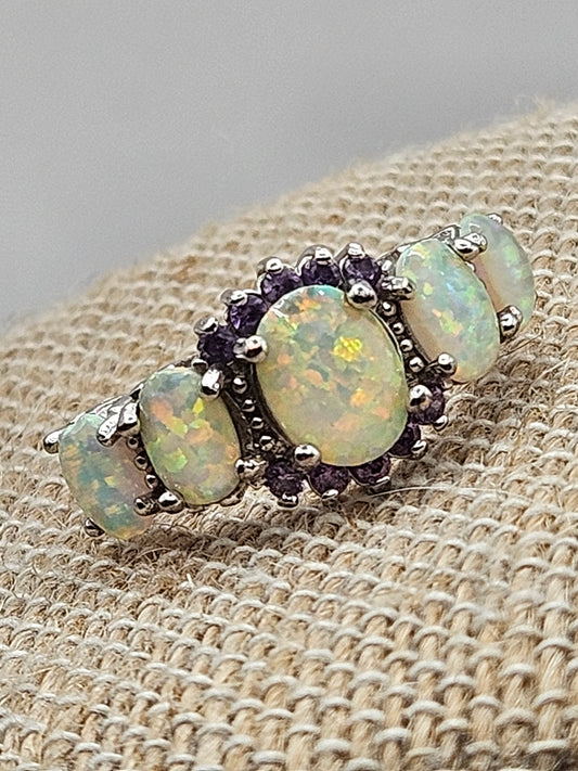 Vintage Opal & Amethyst Sterling Silver Ring