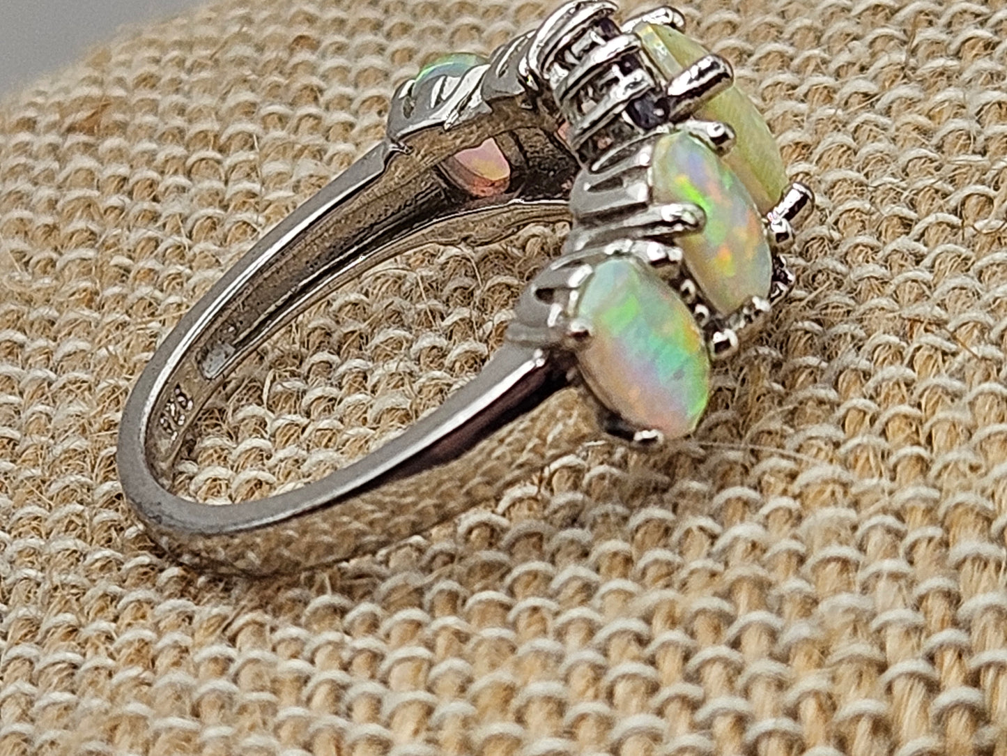 Vintage Opal & Amethyst Sterling Silver Ring