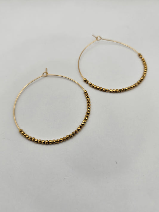 14k GF Faceted Gold Hematite Beaded Large (50mm) Hoops