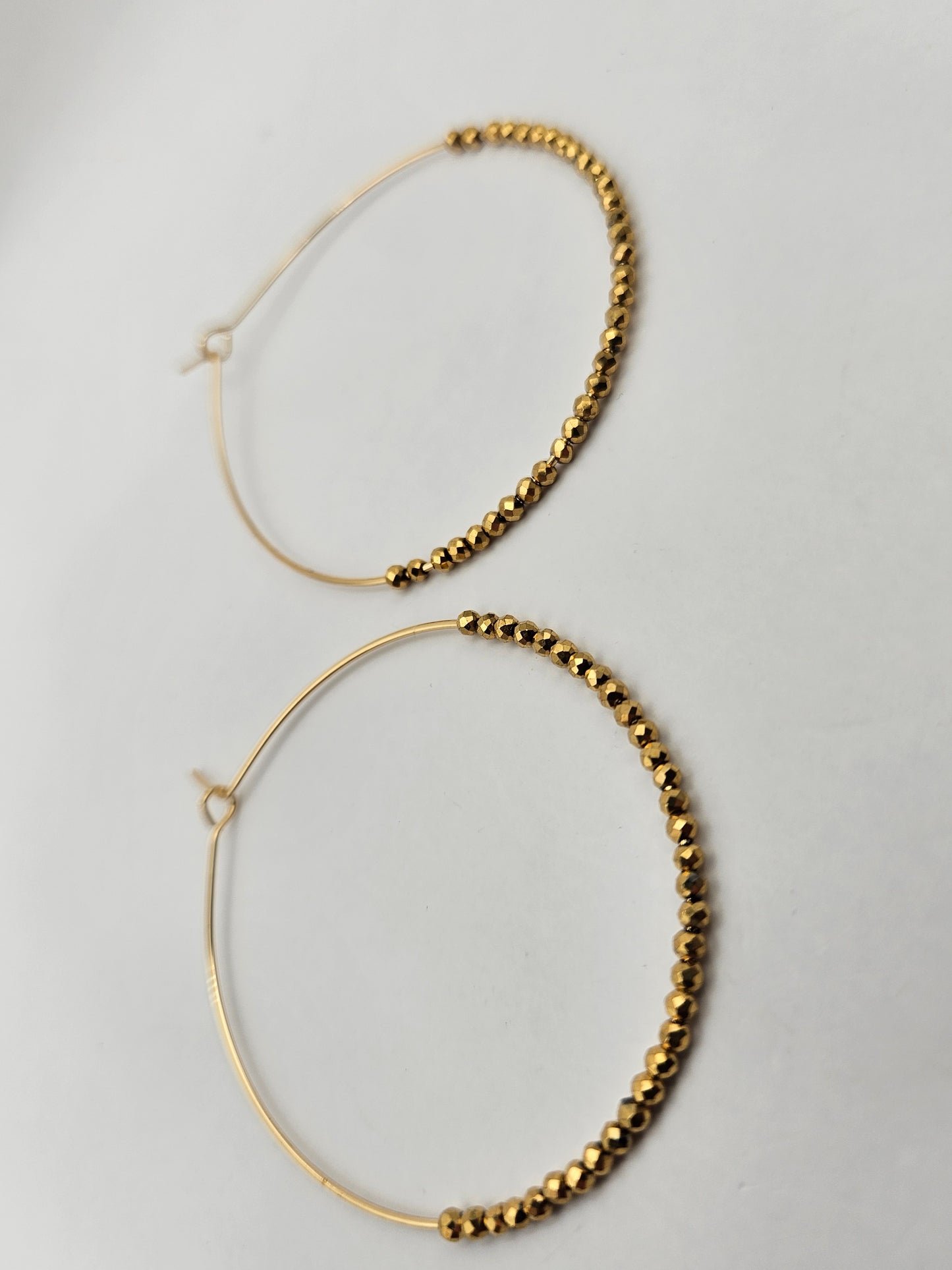 14k GF Faceted Gold Hematite Beaded Large (50mm) Hoops