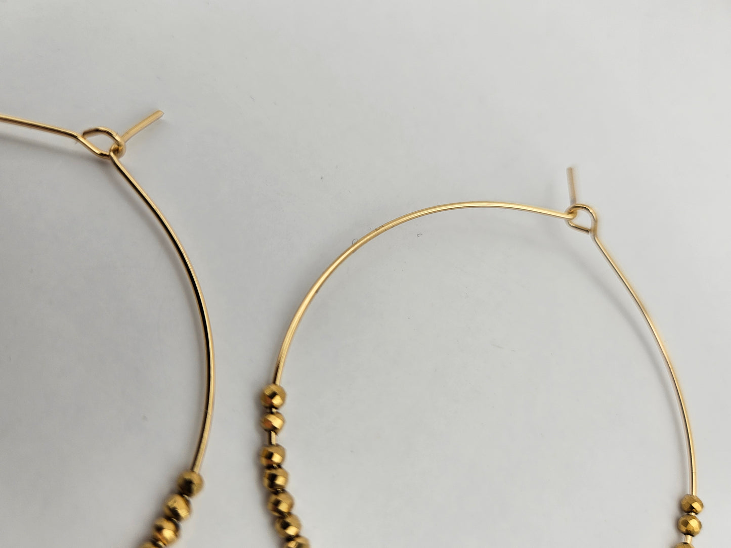 14k GF Faceted Gold Hematite Beaded Large (50mm) Hoops