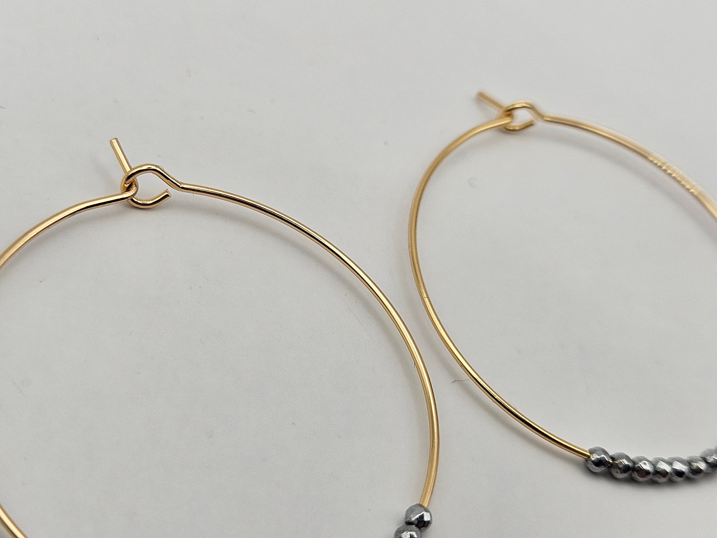 Mixed Metal 14k Yellow Gold-Filled Small Hoop & Hematite Bead (Silver Tone) Earrings